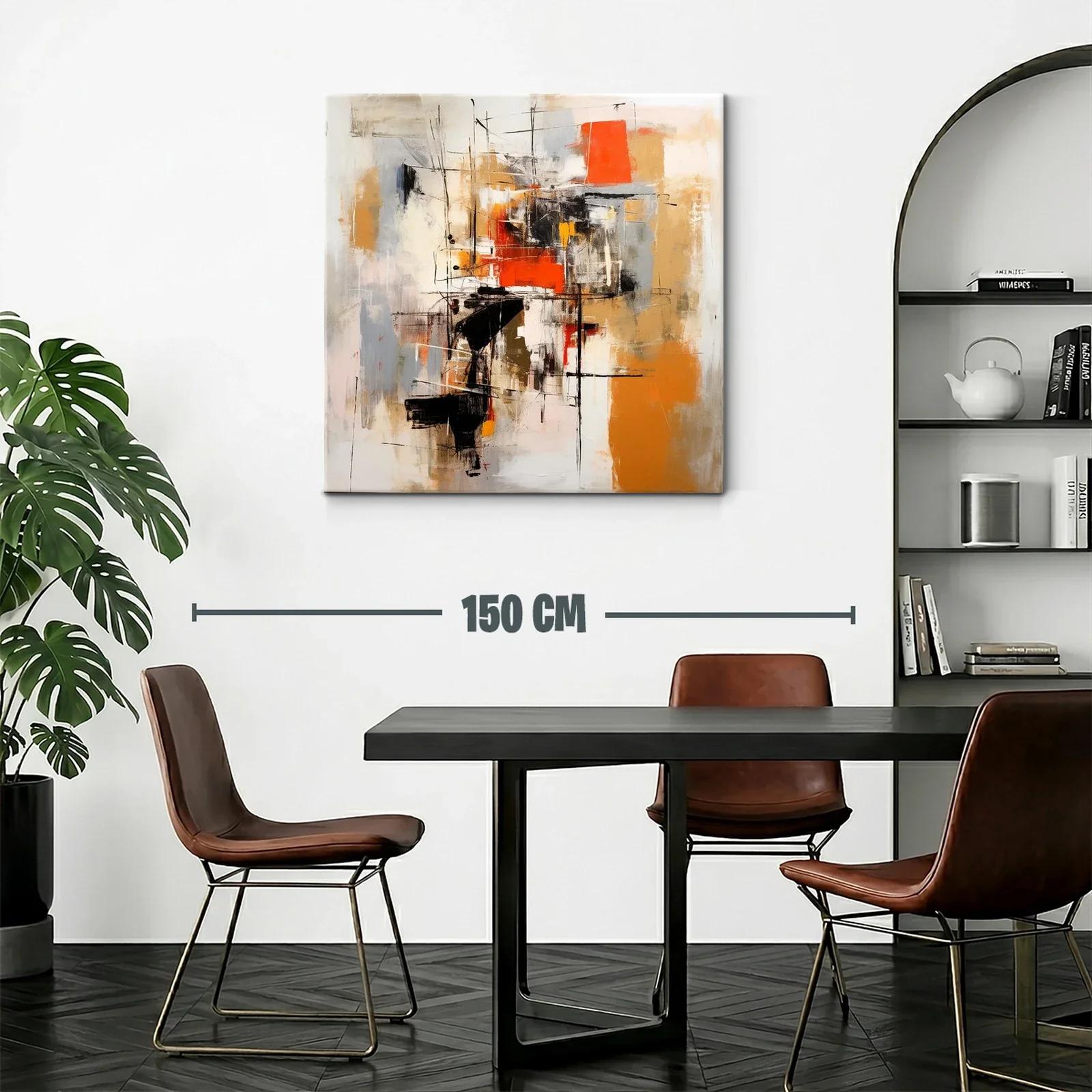 Cuadro abstracto con tonos cálidos y líneas dinámicas — miniatura 2