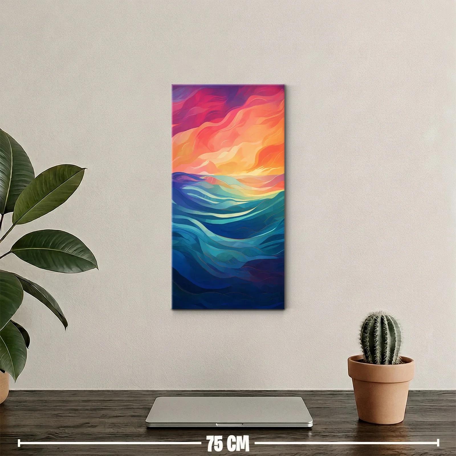Cuadro olas abstractas con degradados coral y azul — miniatura 2