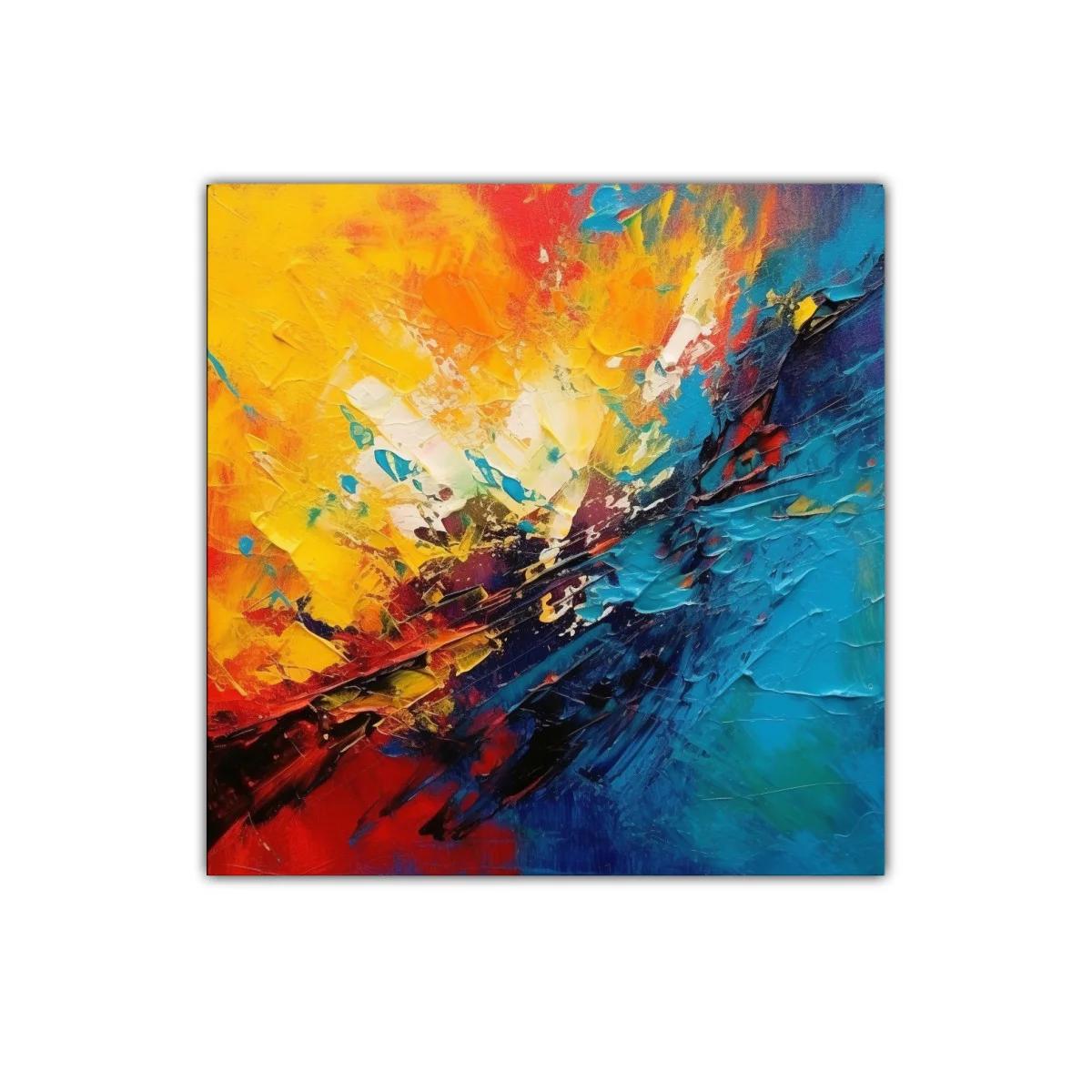 Cuadro abstracto con explosión vibrante de colores cálidos y fríos — miniatura 1