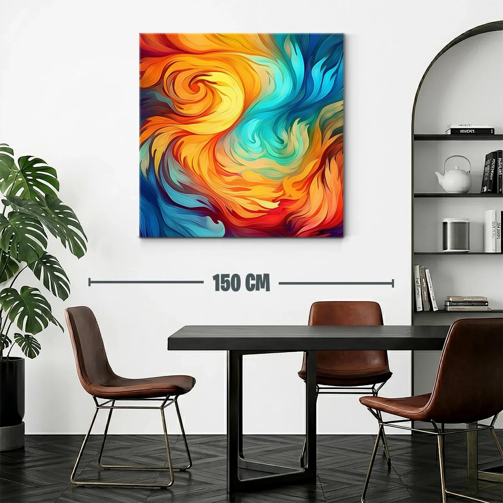 Cuadro abstracto en vibrantes tonos cálidos y fríos — miniatura 2