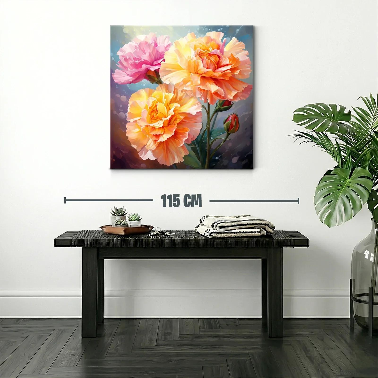 Cuadro floral vibrante con rosas en tonos cálidos y rosas — miniatura 2