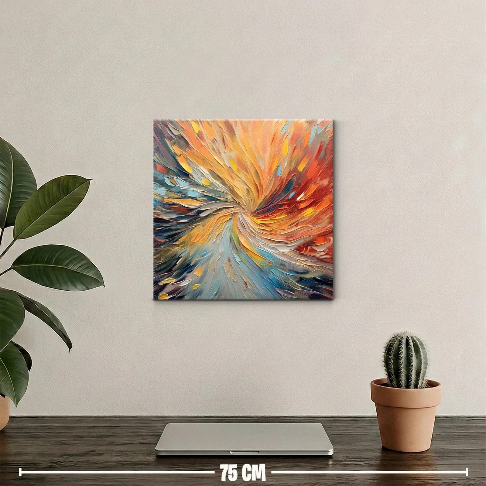 Cuadro abstracto en espiral con tonos cálidos y fríos — miniatura 2