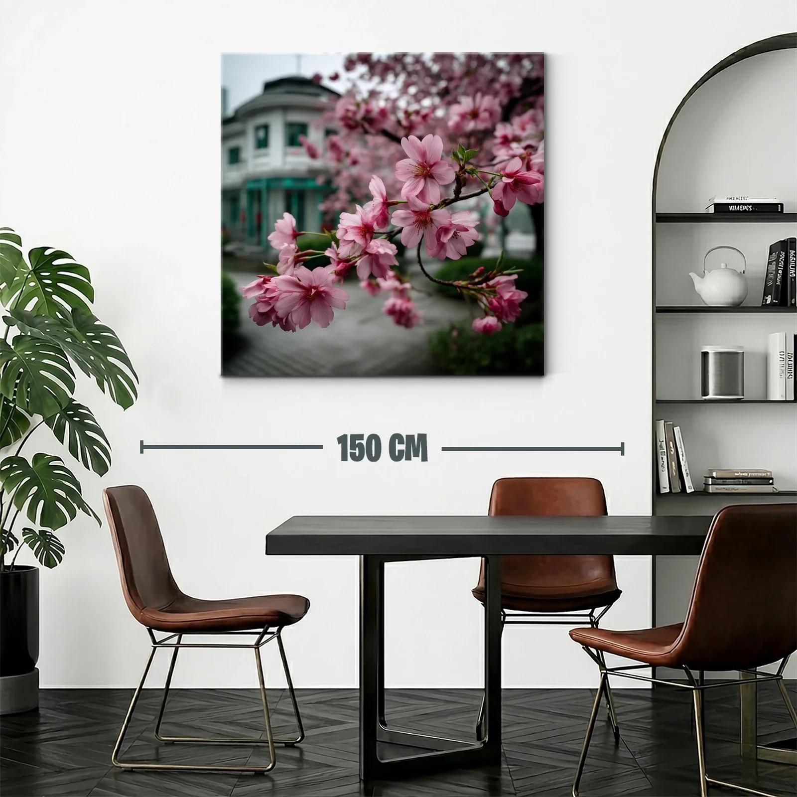 Rama de flores rosas con fondo urbano suave — miniatura 2