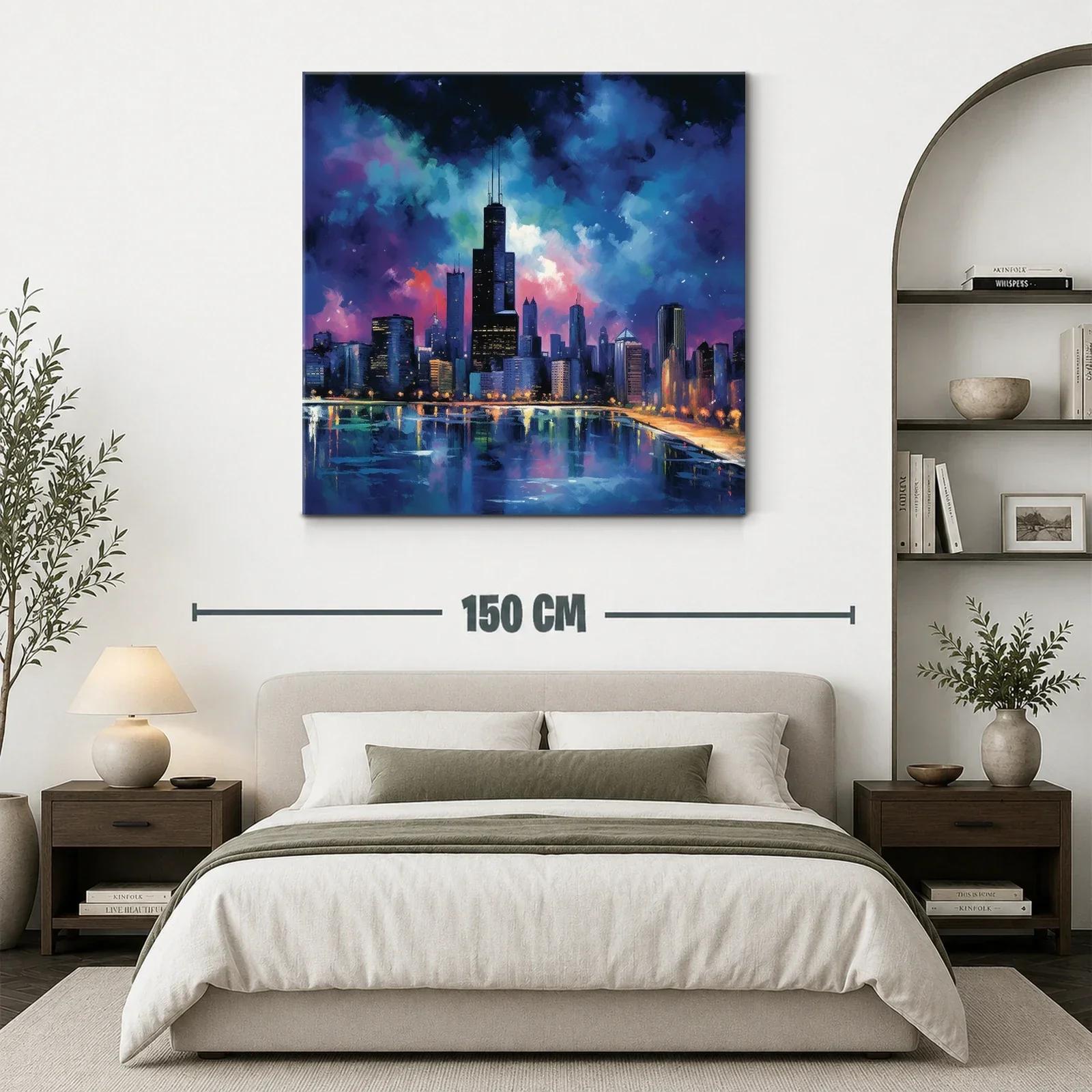 Ciudad nocturna con reflejos y cielo vibrante en azul y púrpura — miniatura 3