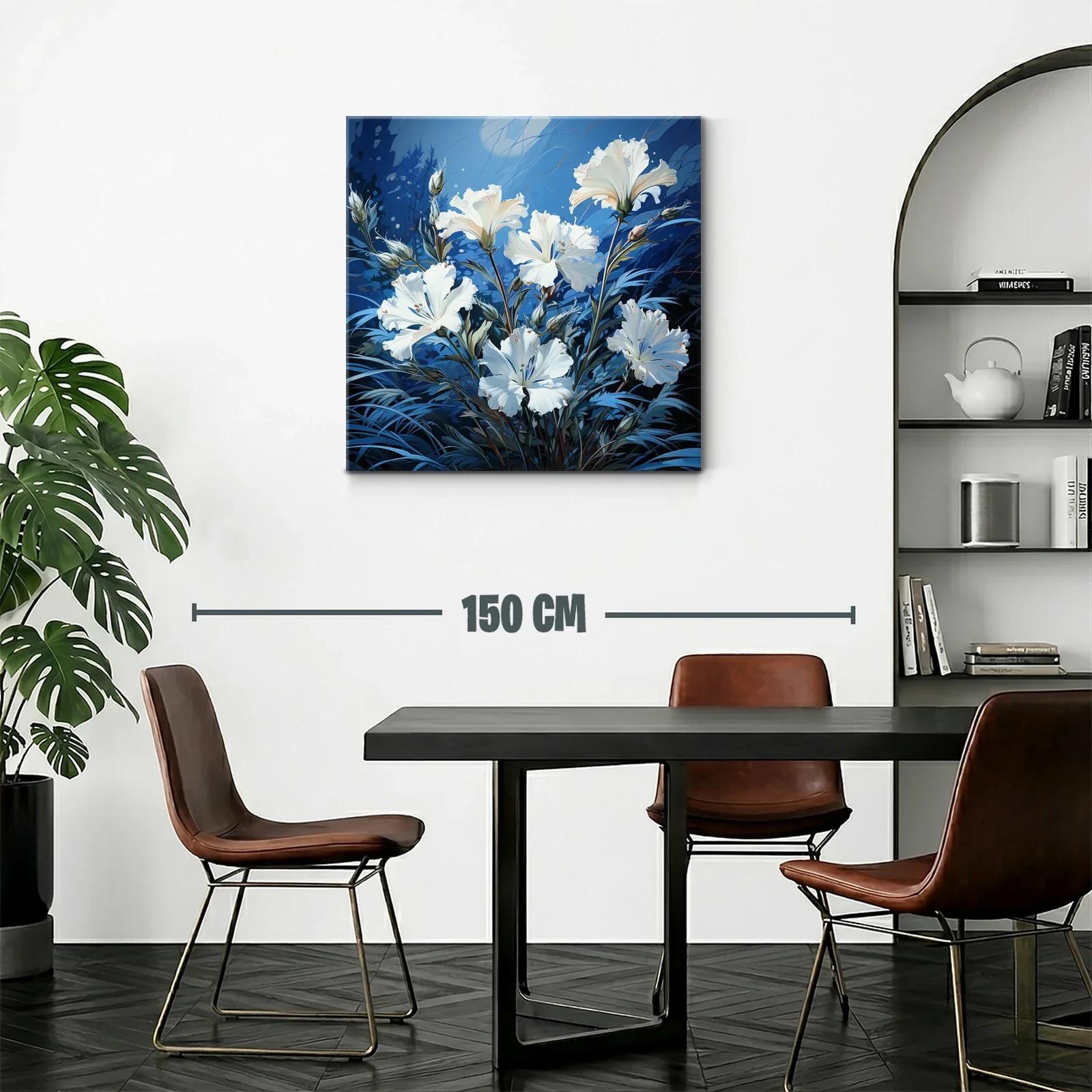 Cuadro con delicadas flores blancas sobre fondo azul — miniatura 2