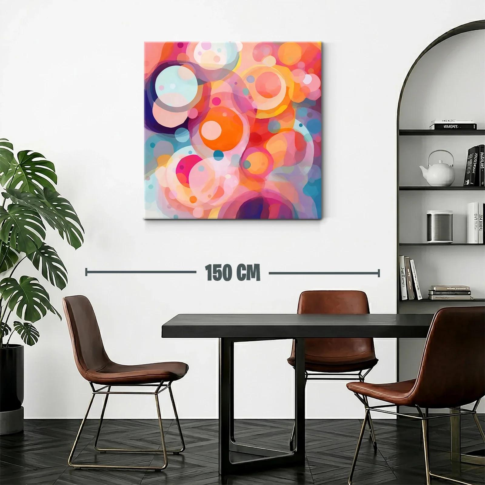 Cuadro abstracto con formas circulares en tonos cálidos y fríos — miniatura 2