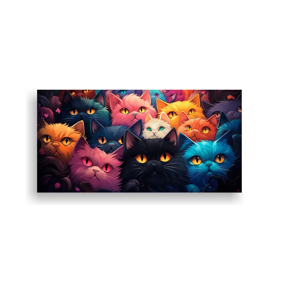 Cuadro grupo de gatos de colores creando un efecto de multitud