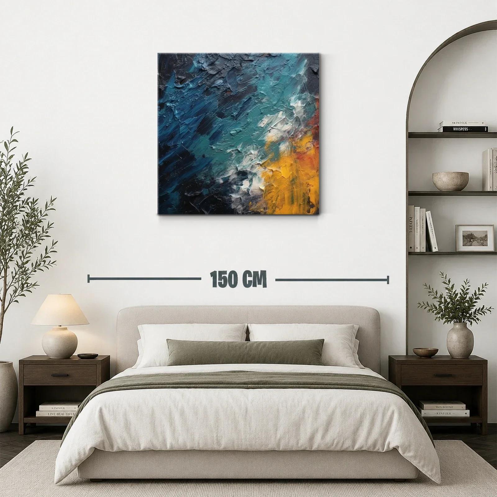 Cuadro abstracto con texturas en azul y amarillo vibrante — miniatura 3