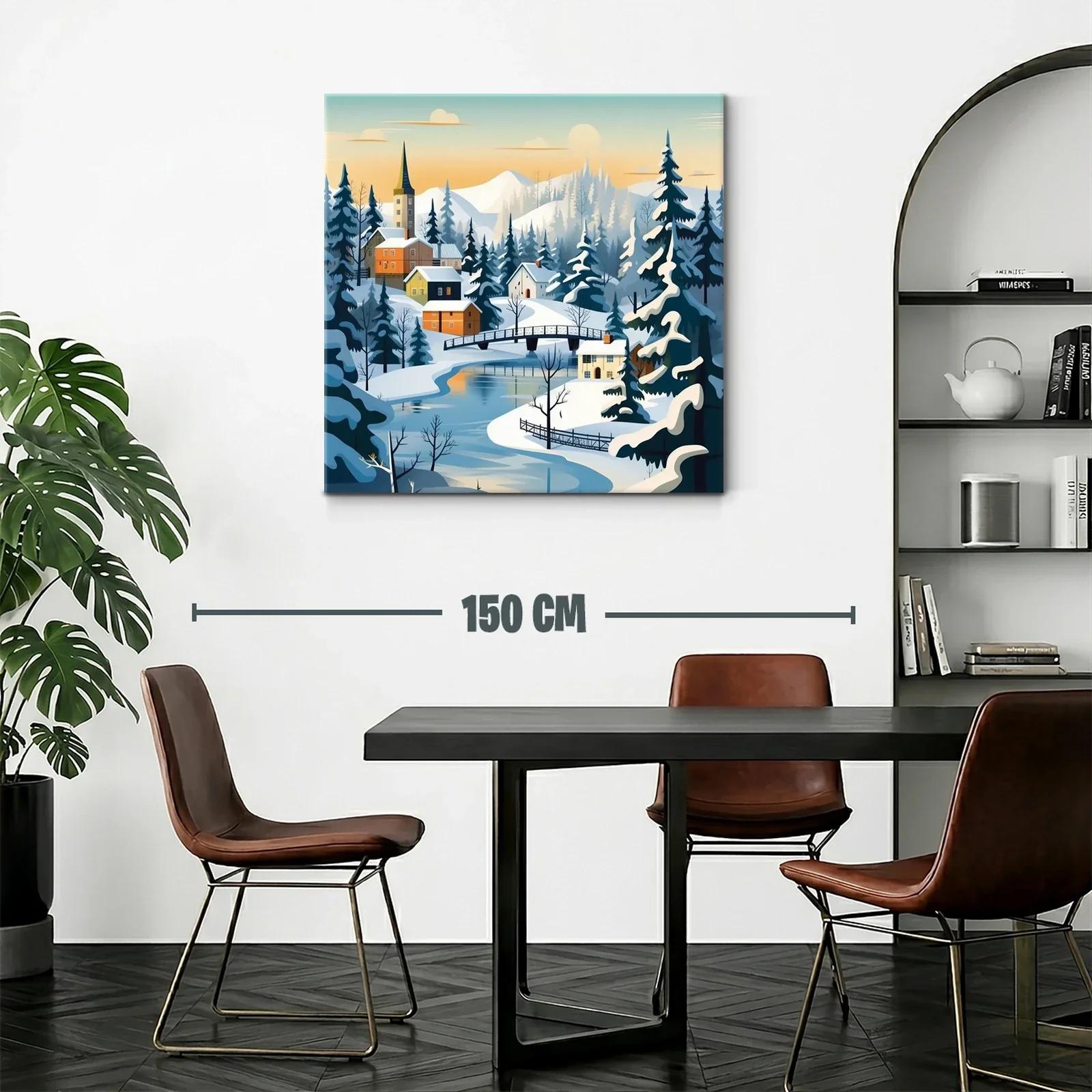 Paisaje invernal con puente y casas de montaña — miniatura 2