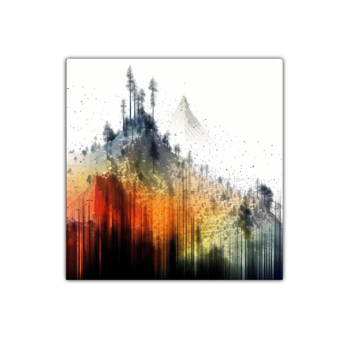 Paisaje abstracto con montañas y árboles en colores vivos — miniatura 1