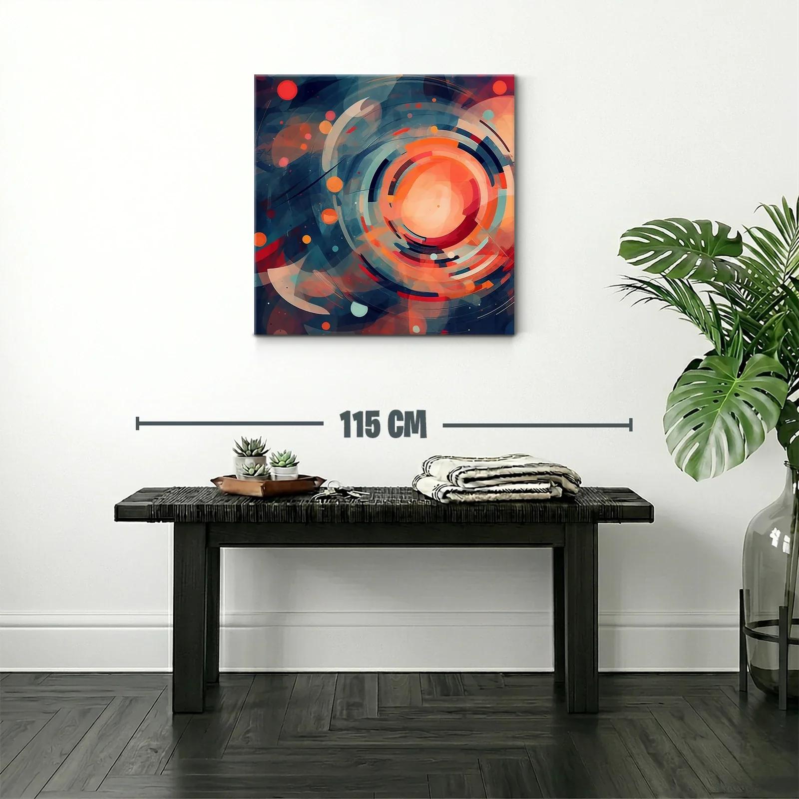 Cuadro abstracto con formas circulares y tonos cálidos y fríos — miniatura 2