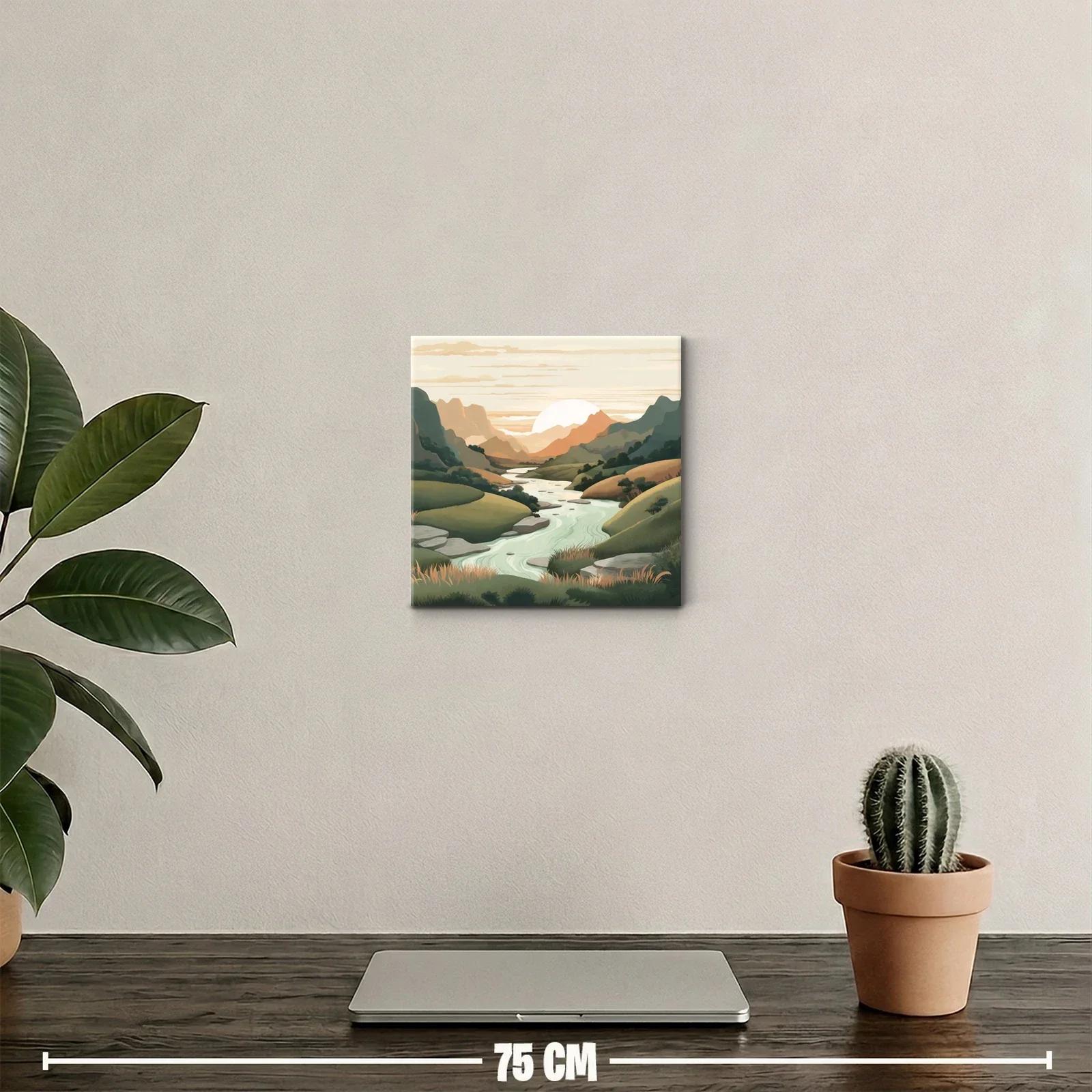 Paisaje sereno con río y montañas al atardecer — miniatura 2
