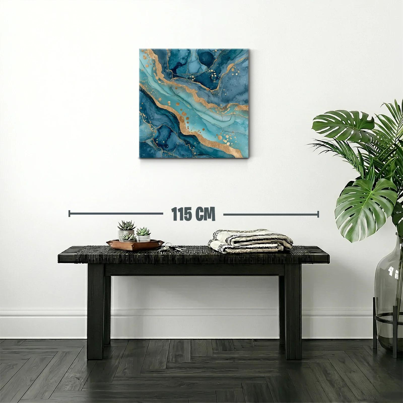 Cuadro abstracto con tonos azules y detalles dorados brillantes — miniatura 2