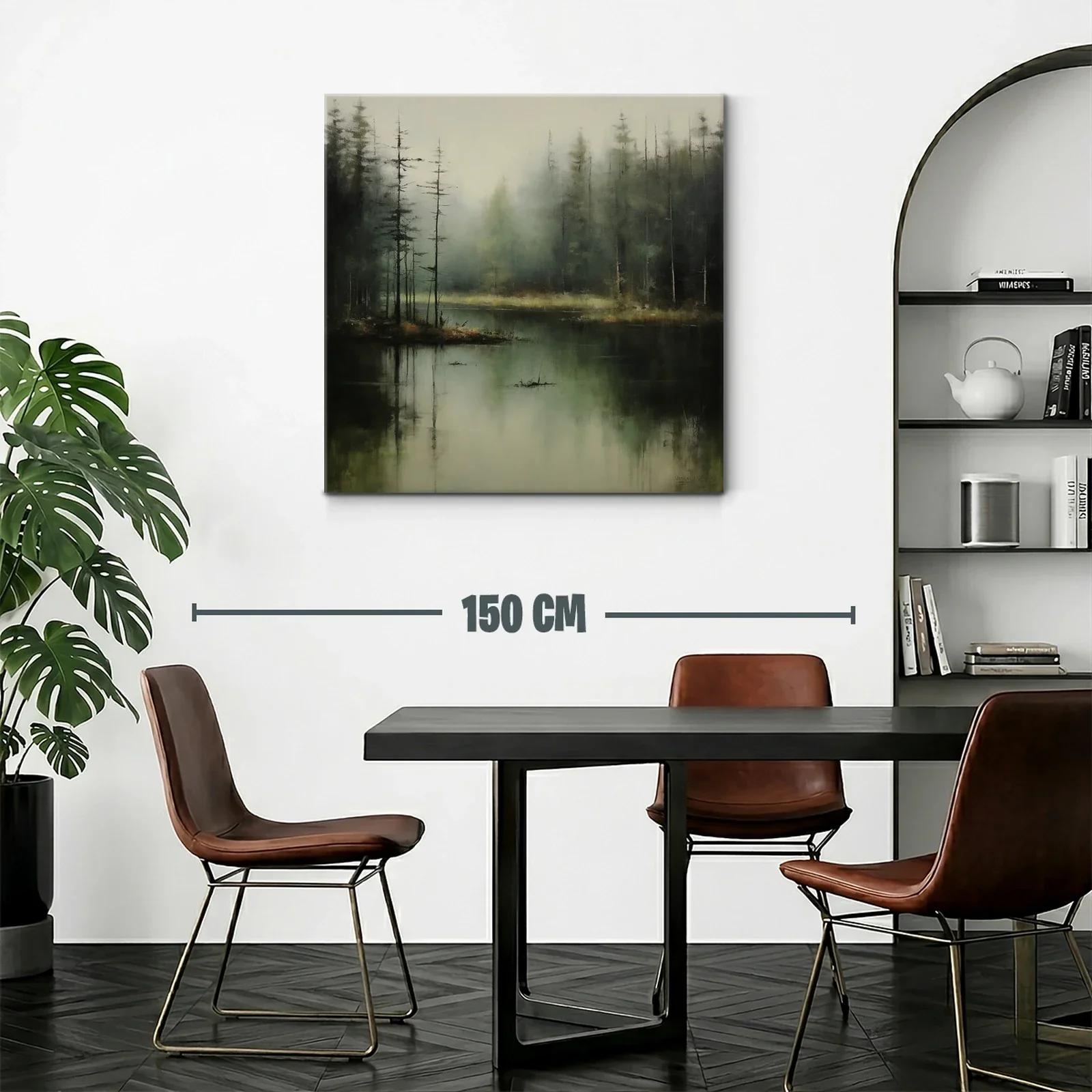 Paisaje brumoso de bosque junto al lago en tonos suaves — miniatura 2