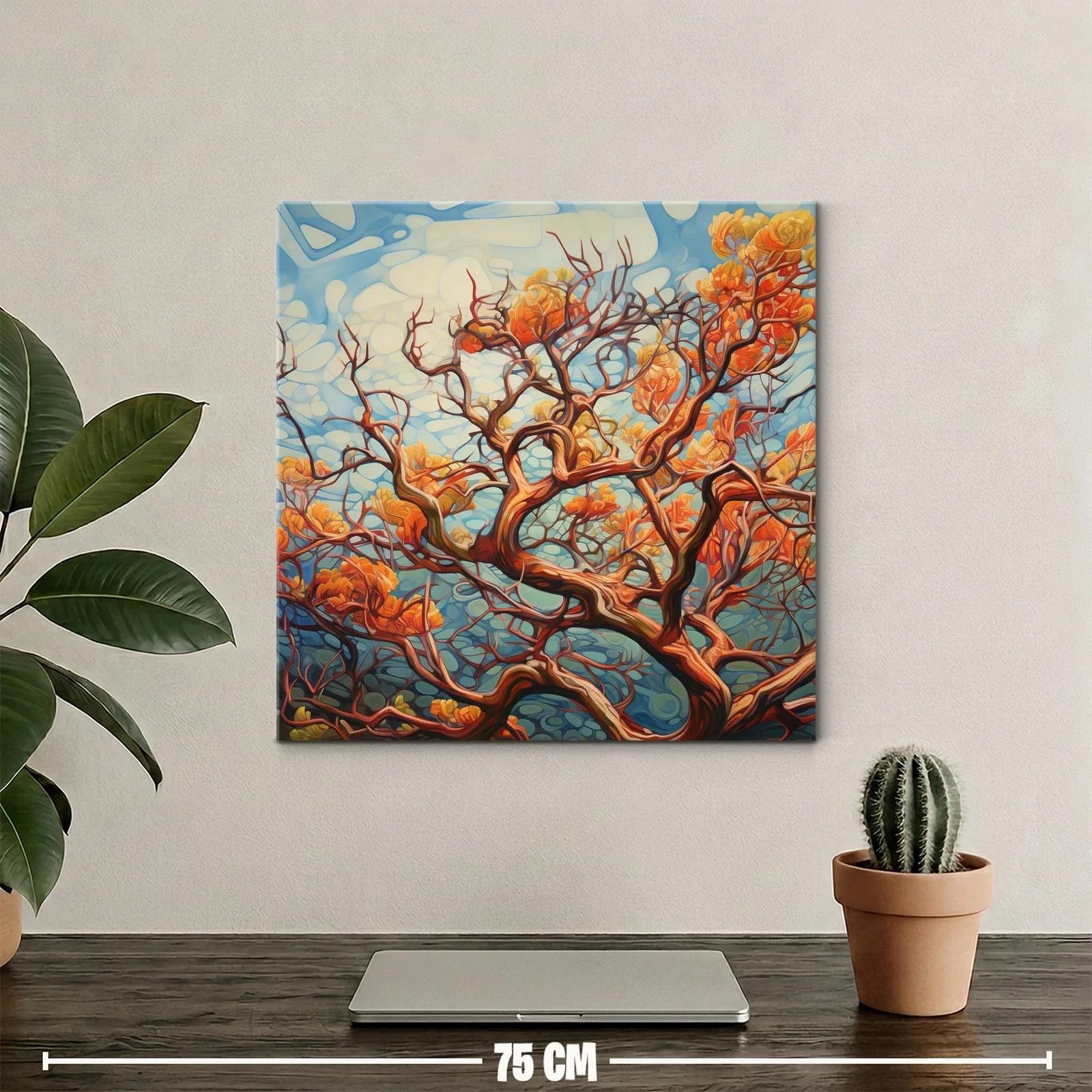 Árboles en tonos cálidos con cielo azul y nubes suaves — miniatura 2