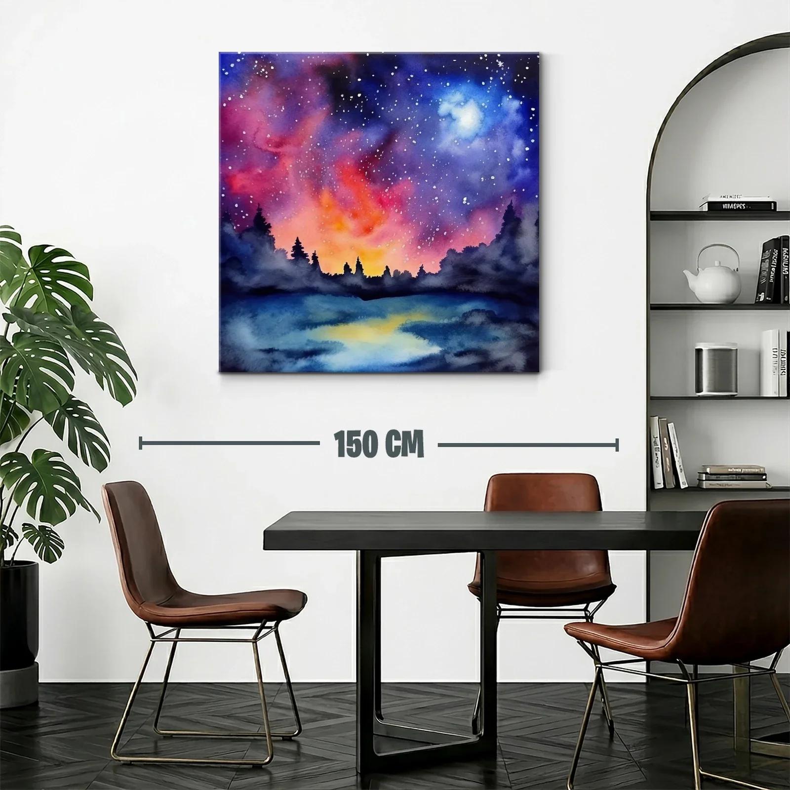 Cielo estrellado con bosque al atardecer vibrante — miniatura 2