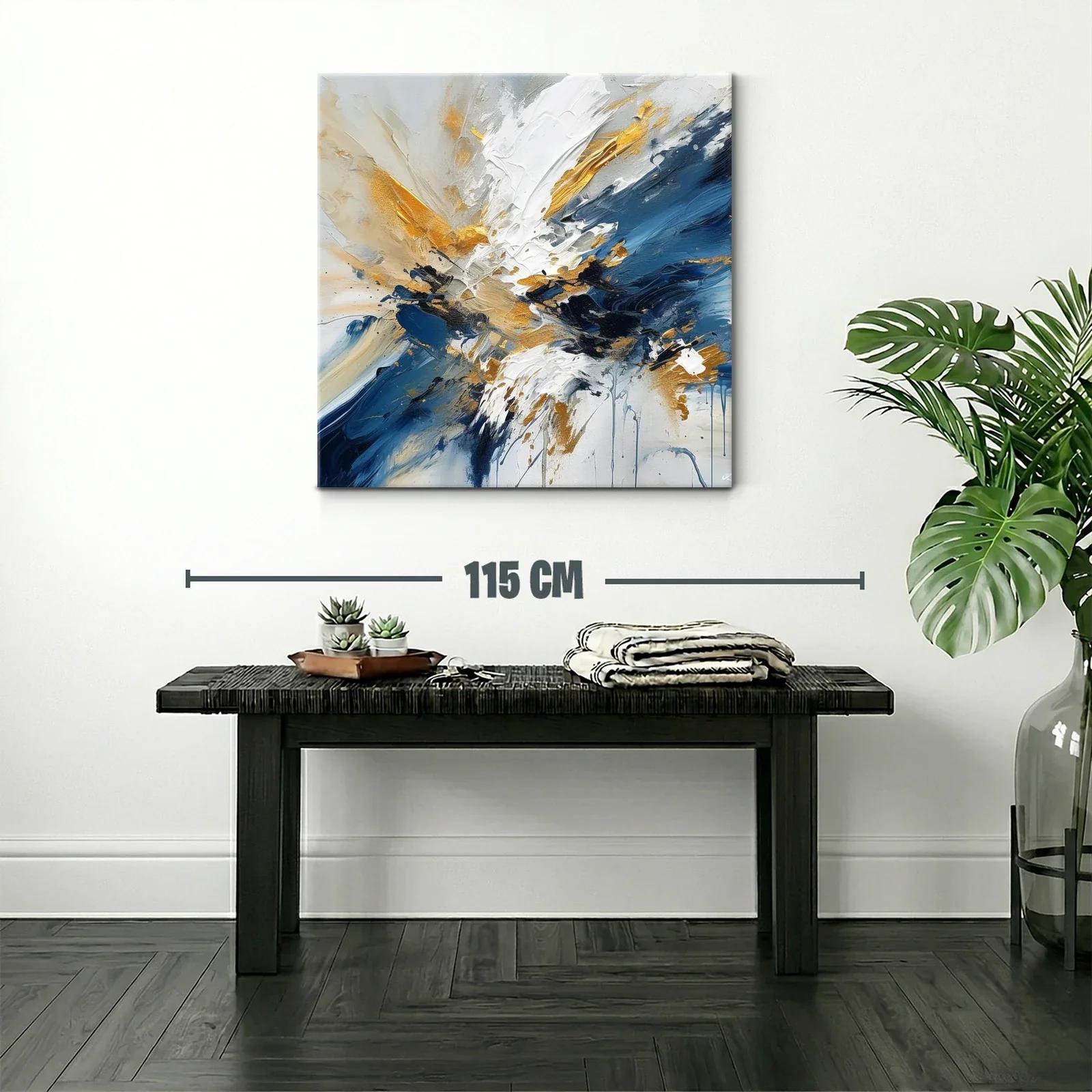 Cuadro artístico abstracto en tonos azul, dorado y blanco — miniatura 2