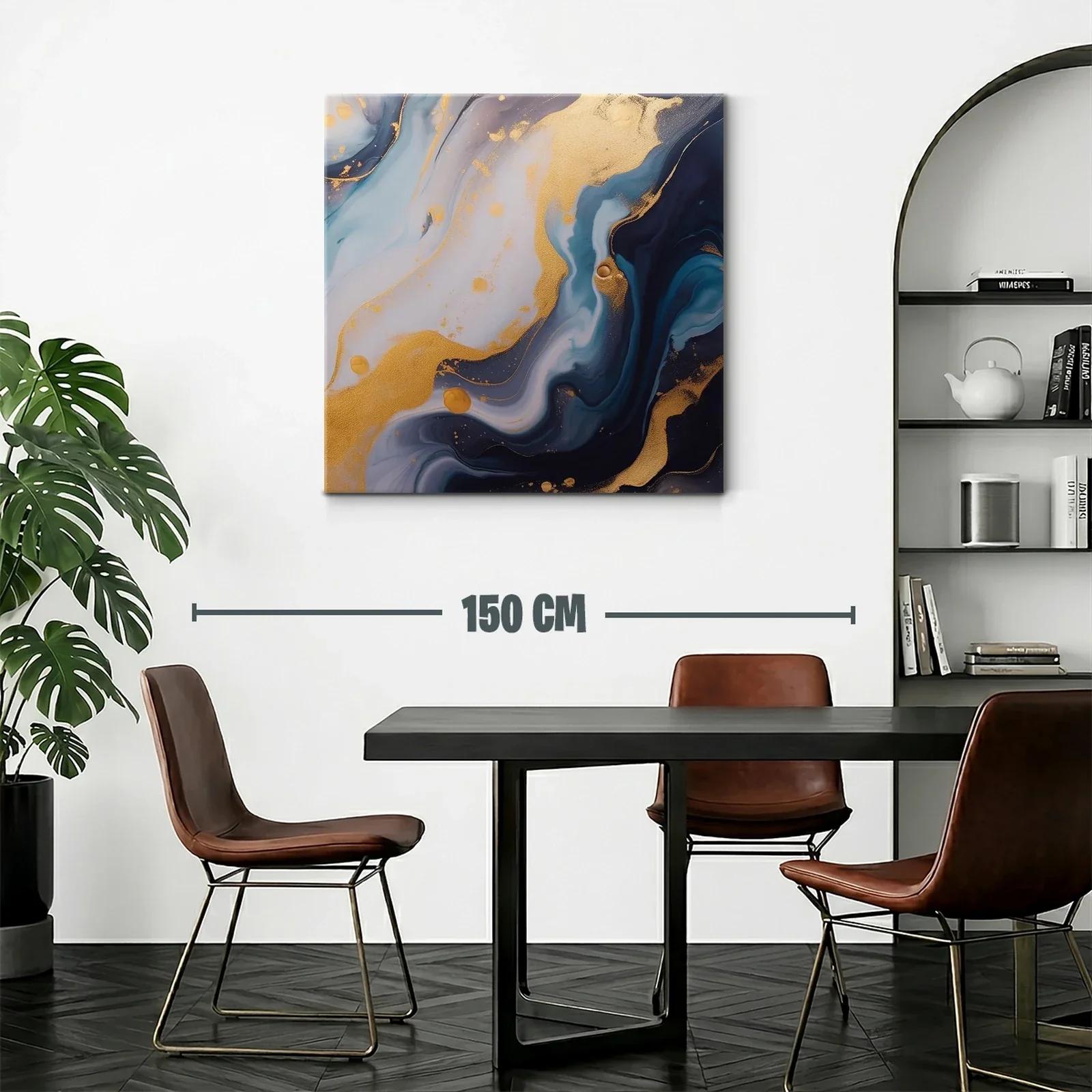 Cuadro abstracto con tonos azules y dorados luminosos — miniatura 2