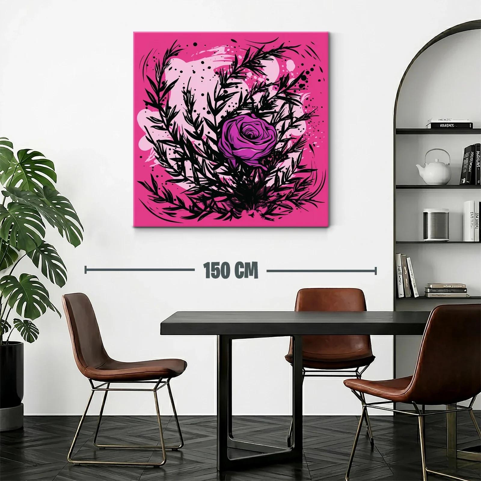 Rosa vibrante con follaje negro sobre fondo rosa intenso — miniatura 2
