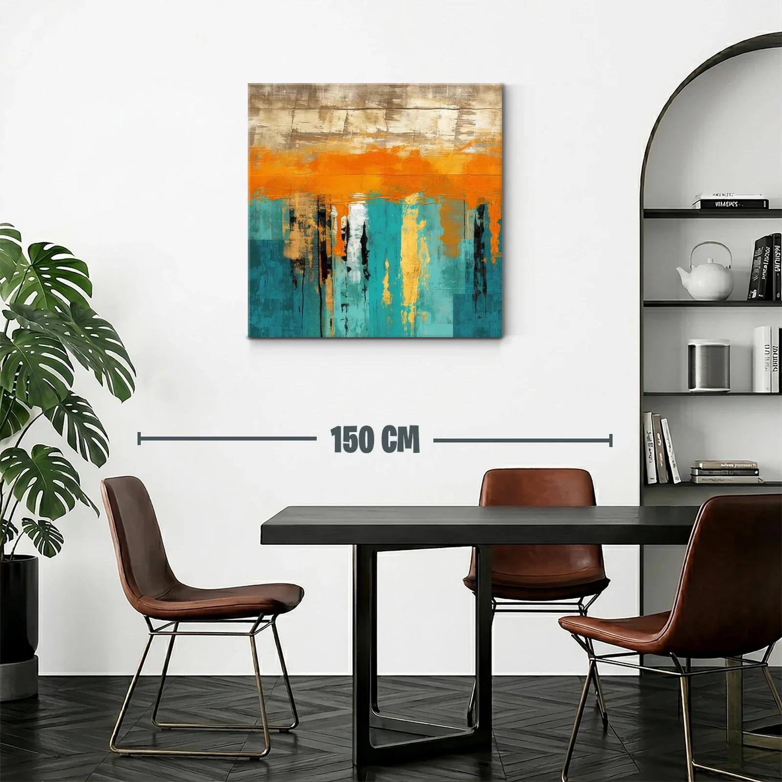 Cuadro abstracto con vibrantes tonos turquesa y naranja — miniatura 2