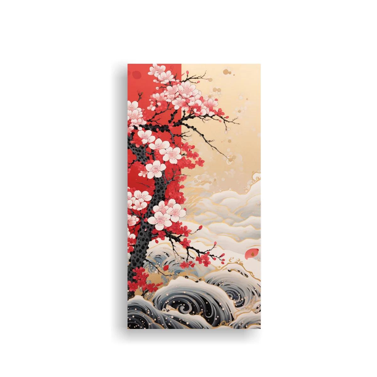 Cuadro flor de cerezo con olas doradas
