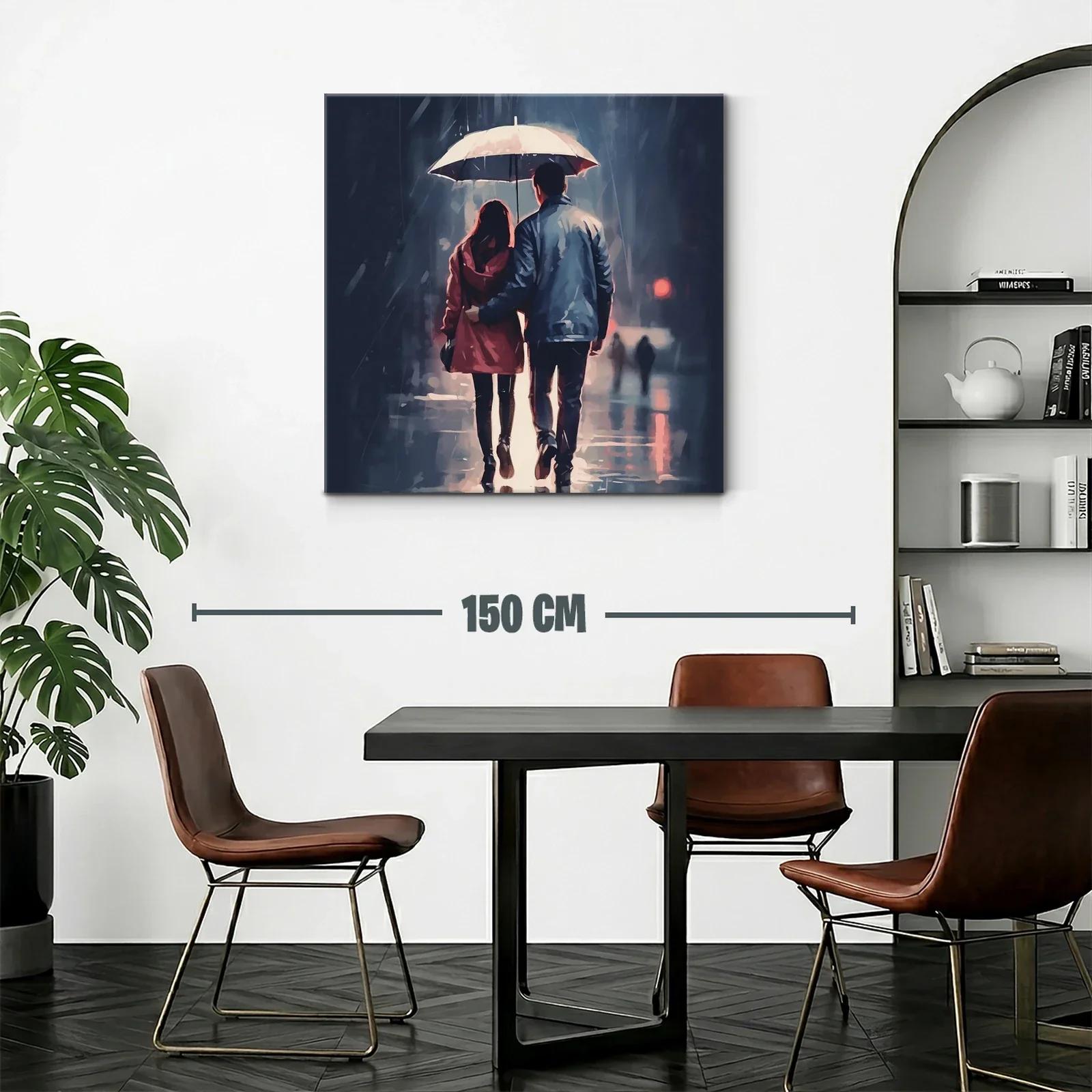 Pareja caminando bajo la lluvia con paraguas blanco — miniatura 2