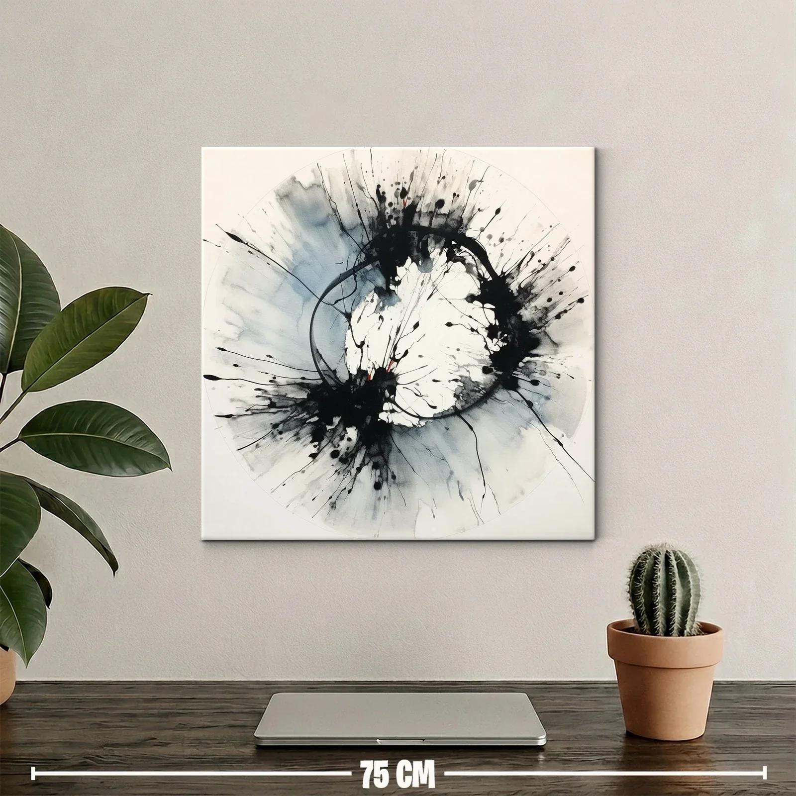 Cuadro abstracto circular en tonos blancos y negros dinámicos — miniatura 2