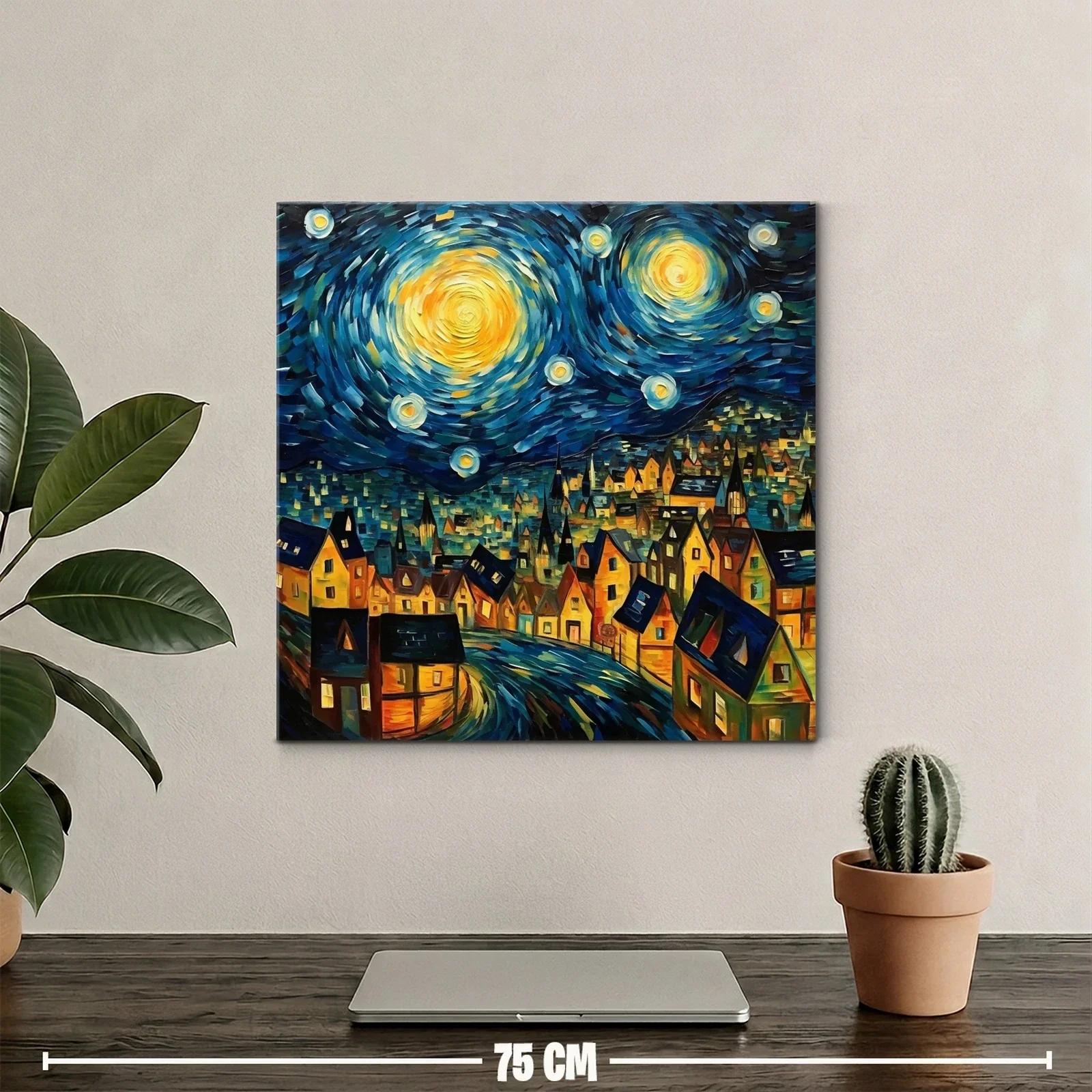 Pueblo nocturno bajo un cielo estrellado vibrante y dinámico — miniatura 2
