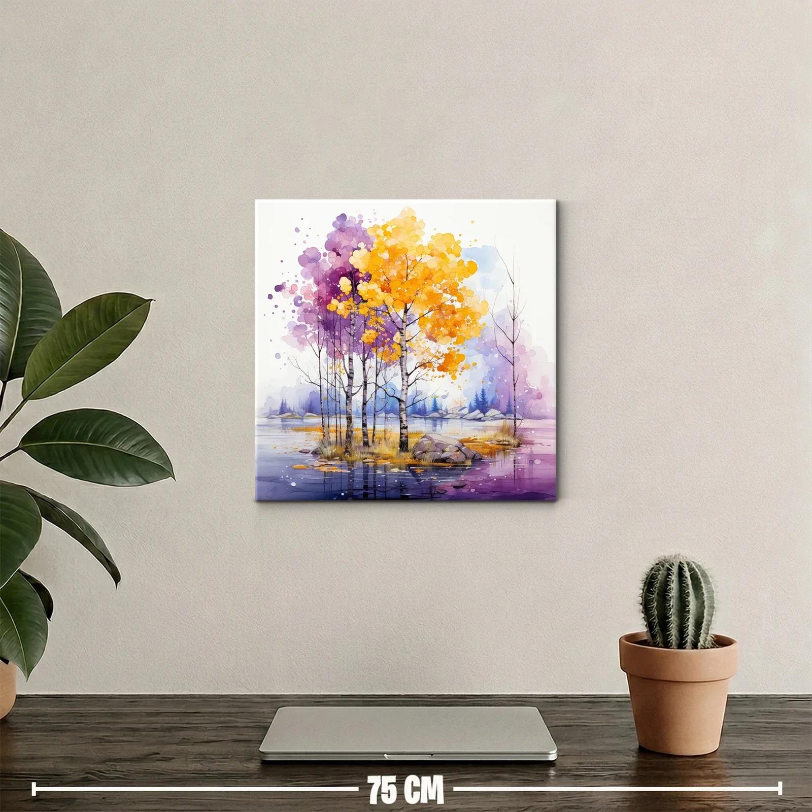 Paisaje sereno con árboles en tonos morados y amarillos — miniatura 2