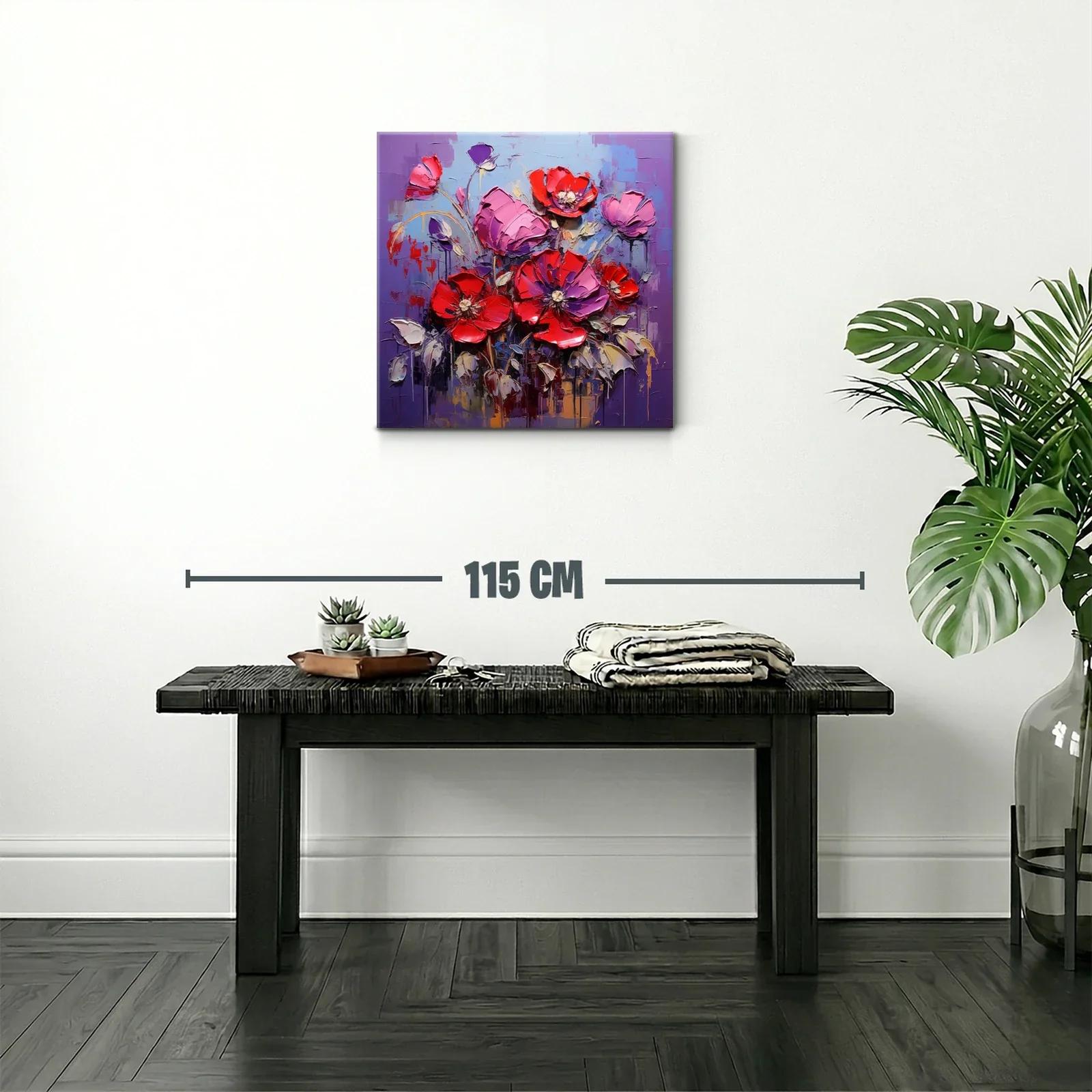 Cuadro moderno con vibrantes flores rojas y lilas — miniatura 2