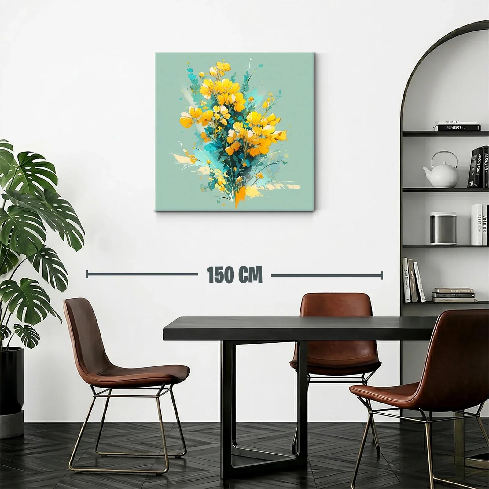 Cuadro floral vibrante con tonos amarillos y verdes — miniatura 2