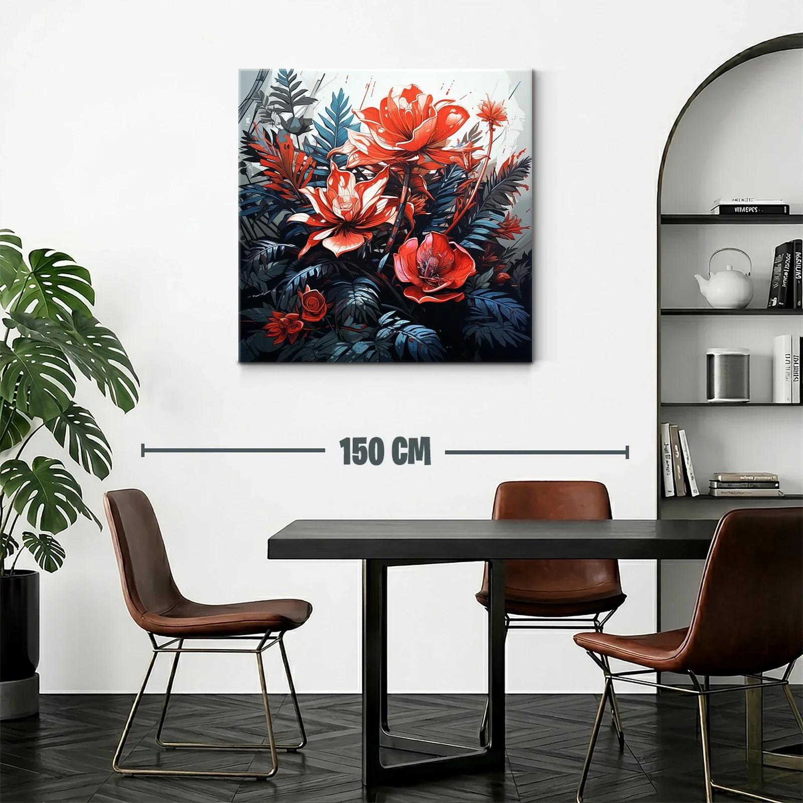 Cuadro vibrante con flores rojas y hojas azuladas — miniatura 2