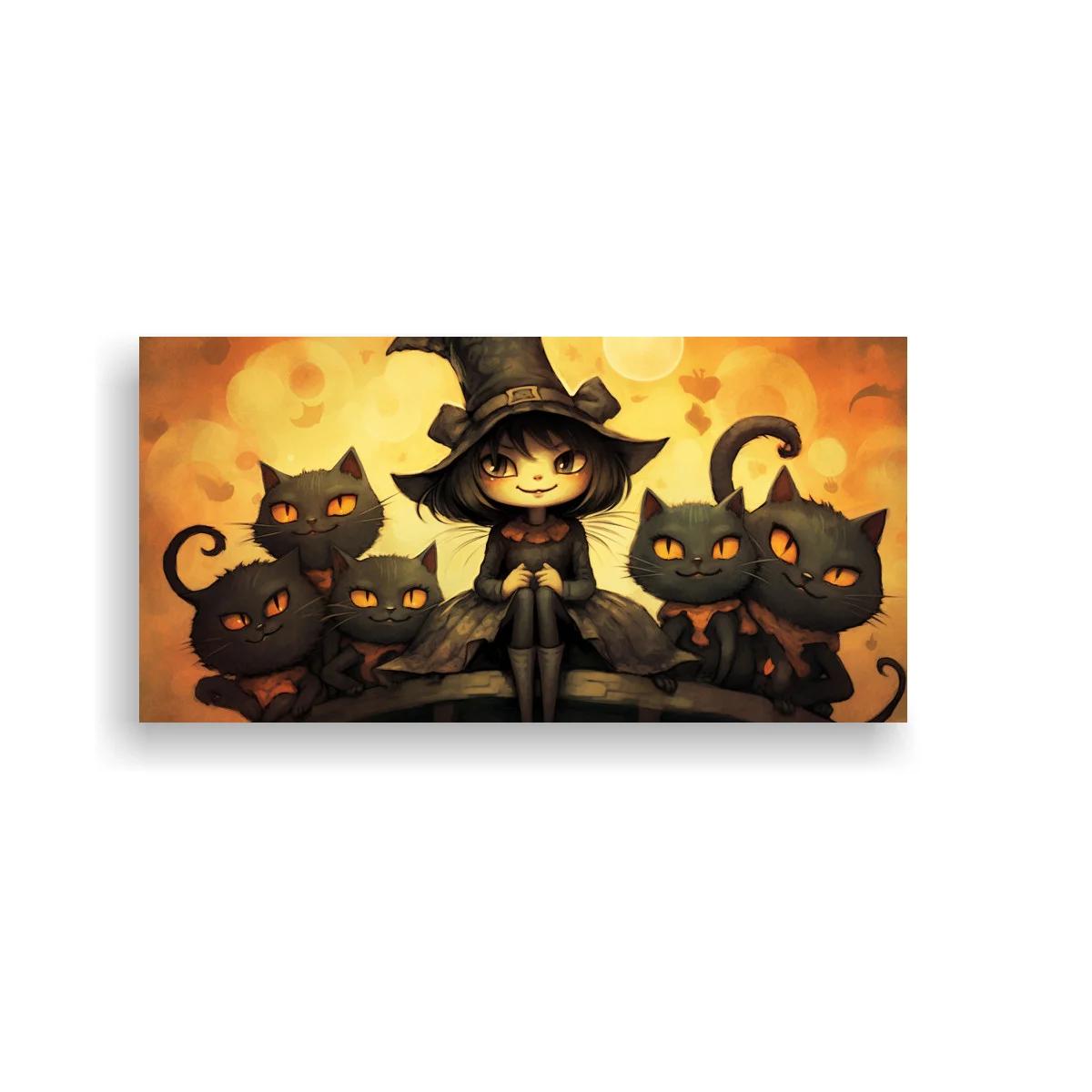 Cuadro bruja niña con gatos y luna — imagen principal