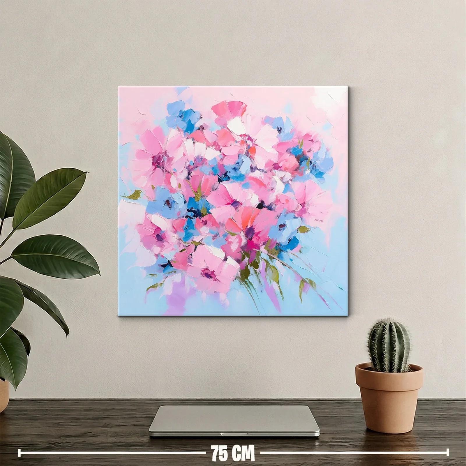 Cuadro floral en tonos rosas y azules vibrantes — miniatura 2