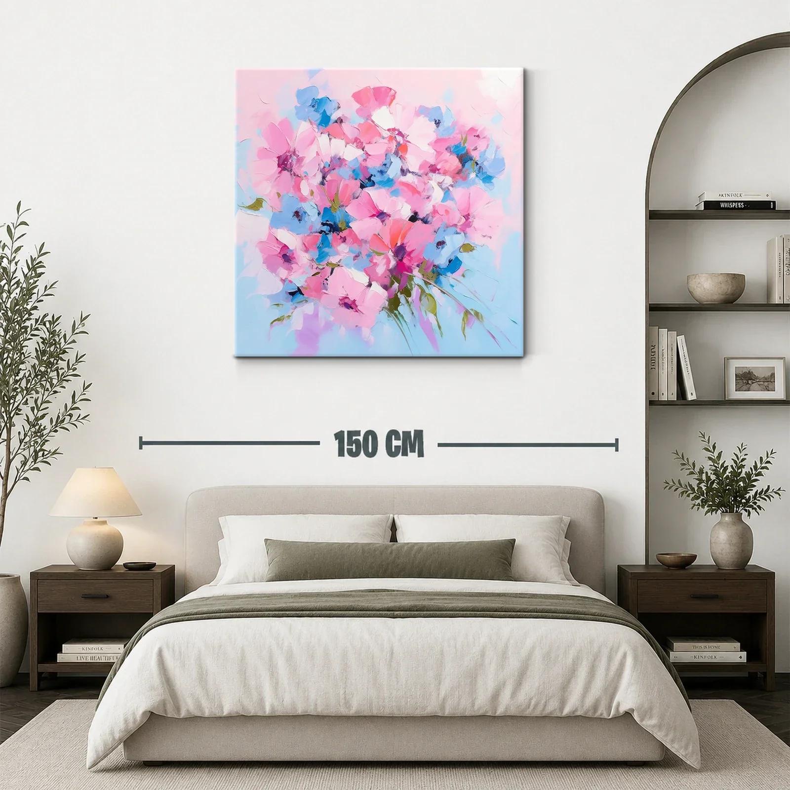 Cuadro floral en tonos rosas y azules vibrantes — miniatura 3