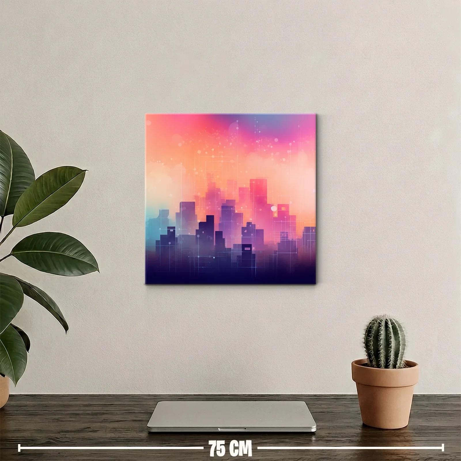 Ciudad abstracta en tonos cálidos y vibrantes al atardecer — miniatura 2
