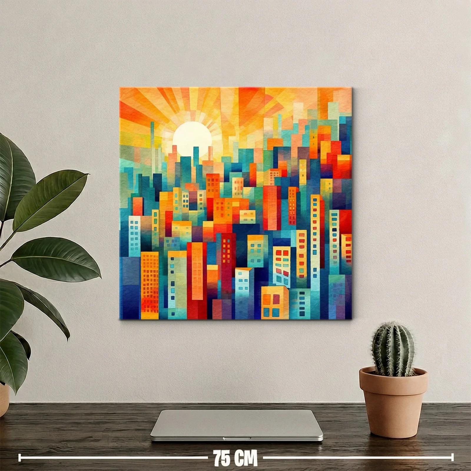 Ciudad vibrante con sol radiante al amanecer — miniatura 2