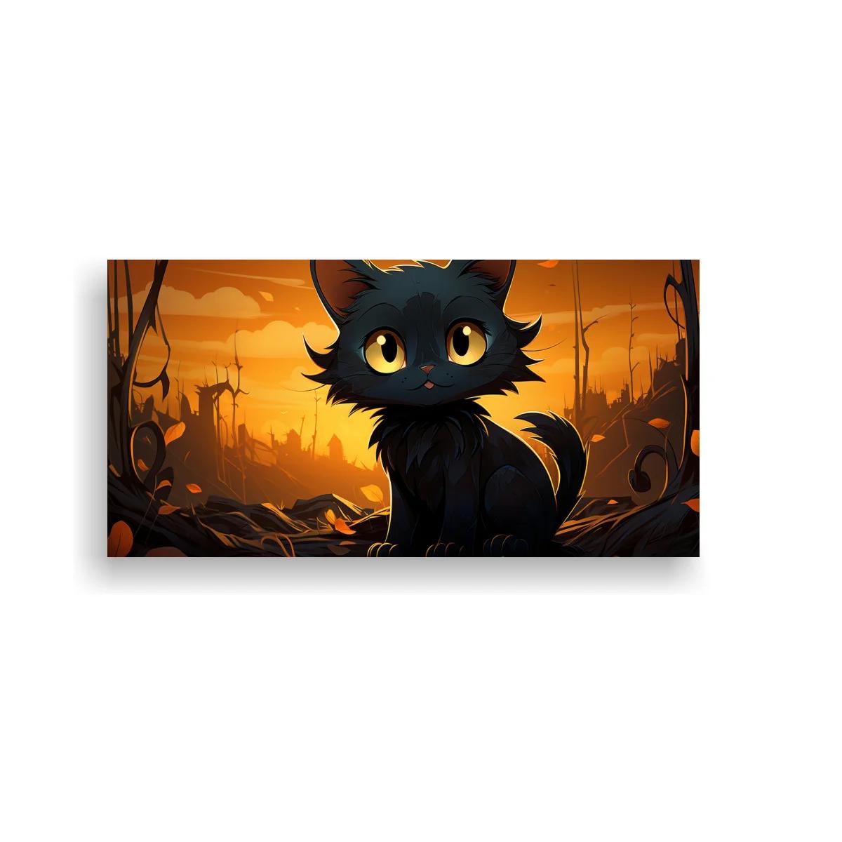 Cuadro gato negro entre escombros