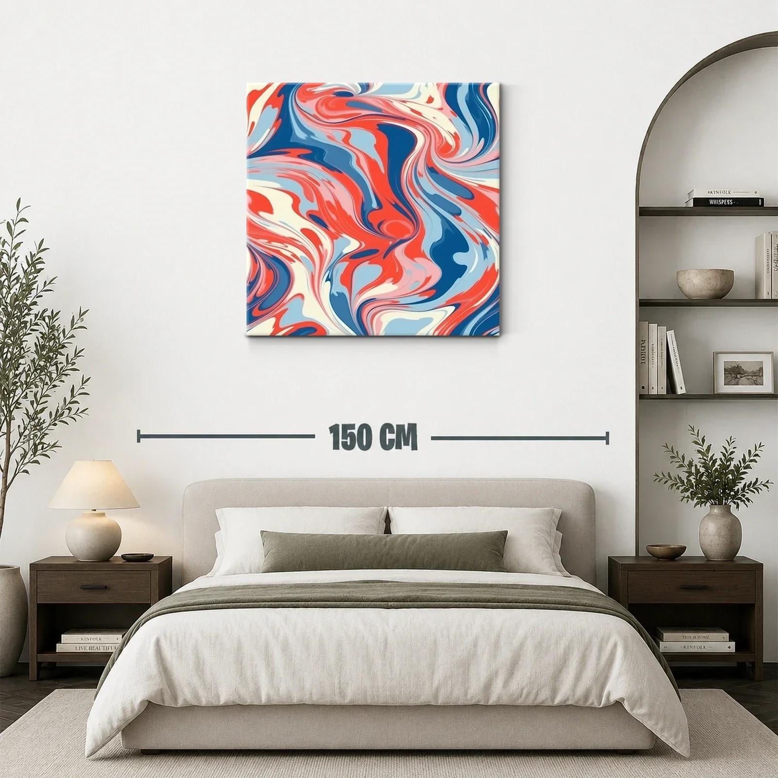 Cuadro Abstracto con Ondulaciones en Tonos Rojos y Azules — miniatura 3
