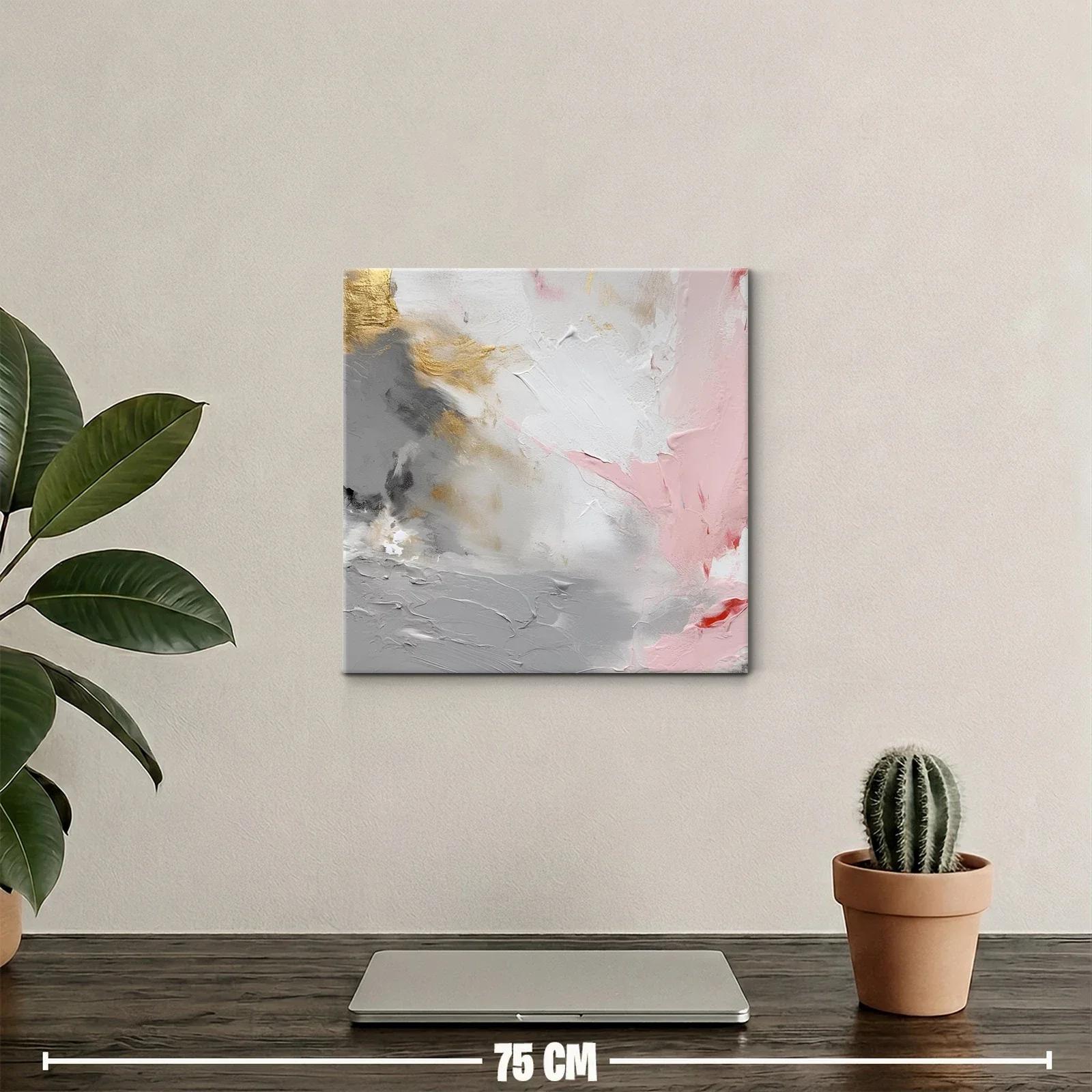 Cuadro abstracto en tonos rosas dorados y grises suaves — miniatura 2