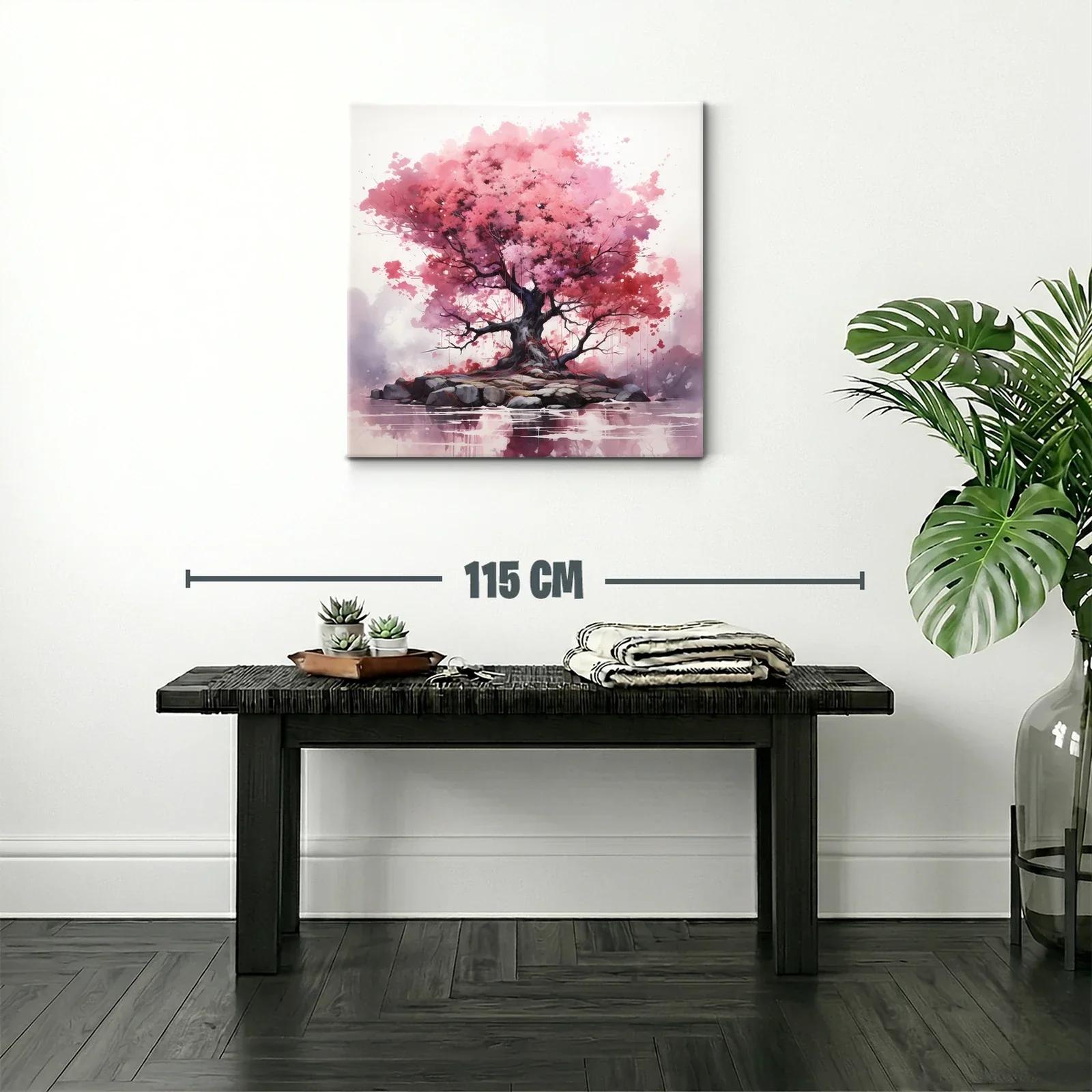 Árbol con Follaje Rosa en Isla Rocosa — miniatura 2