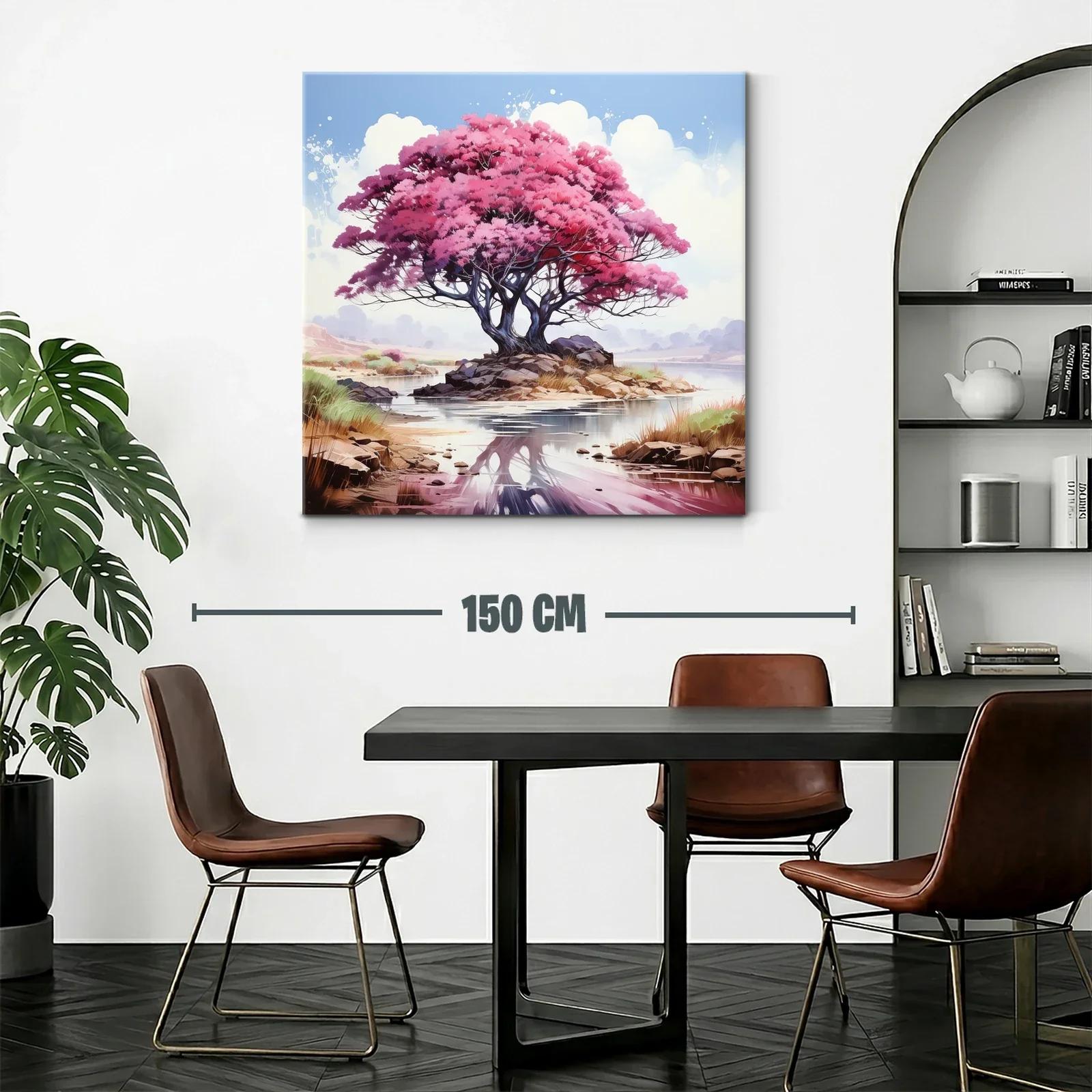 Árbol rosa reflejado en un lago sereno y tranquilo — miniatura 2