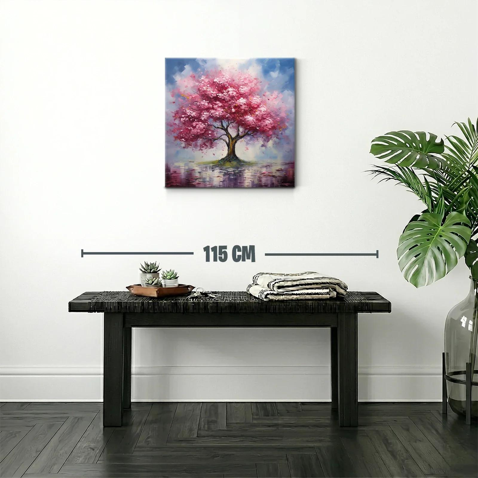 Árbol rosa en paisaje sereno con reflejos delicados — miniatura 2