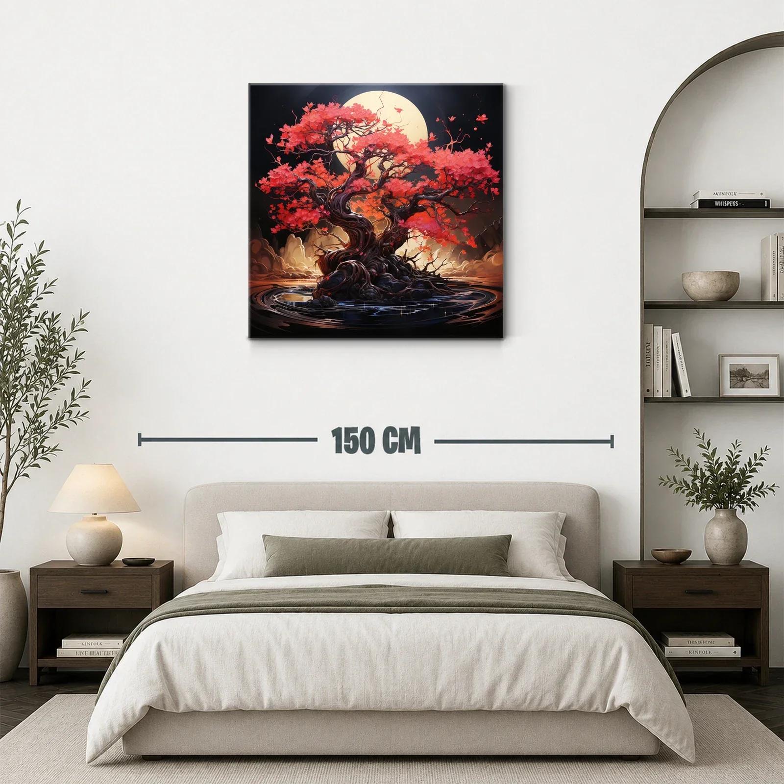 Árbol de hojas rojas bajo luna llena — miniatura 3