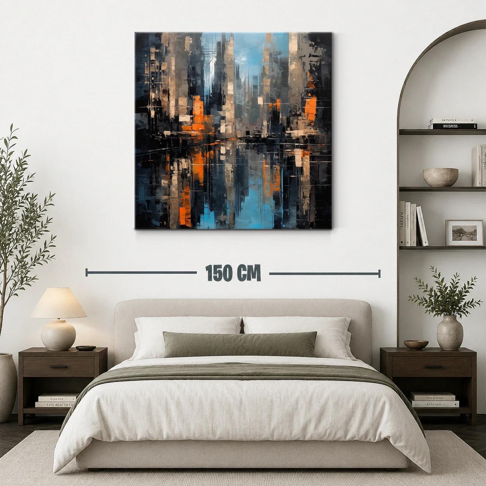 Cuadro abstracto de ciudad con reflejos vibrantes — miniatura 3