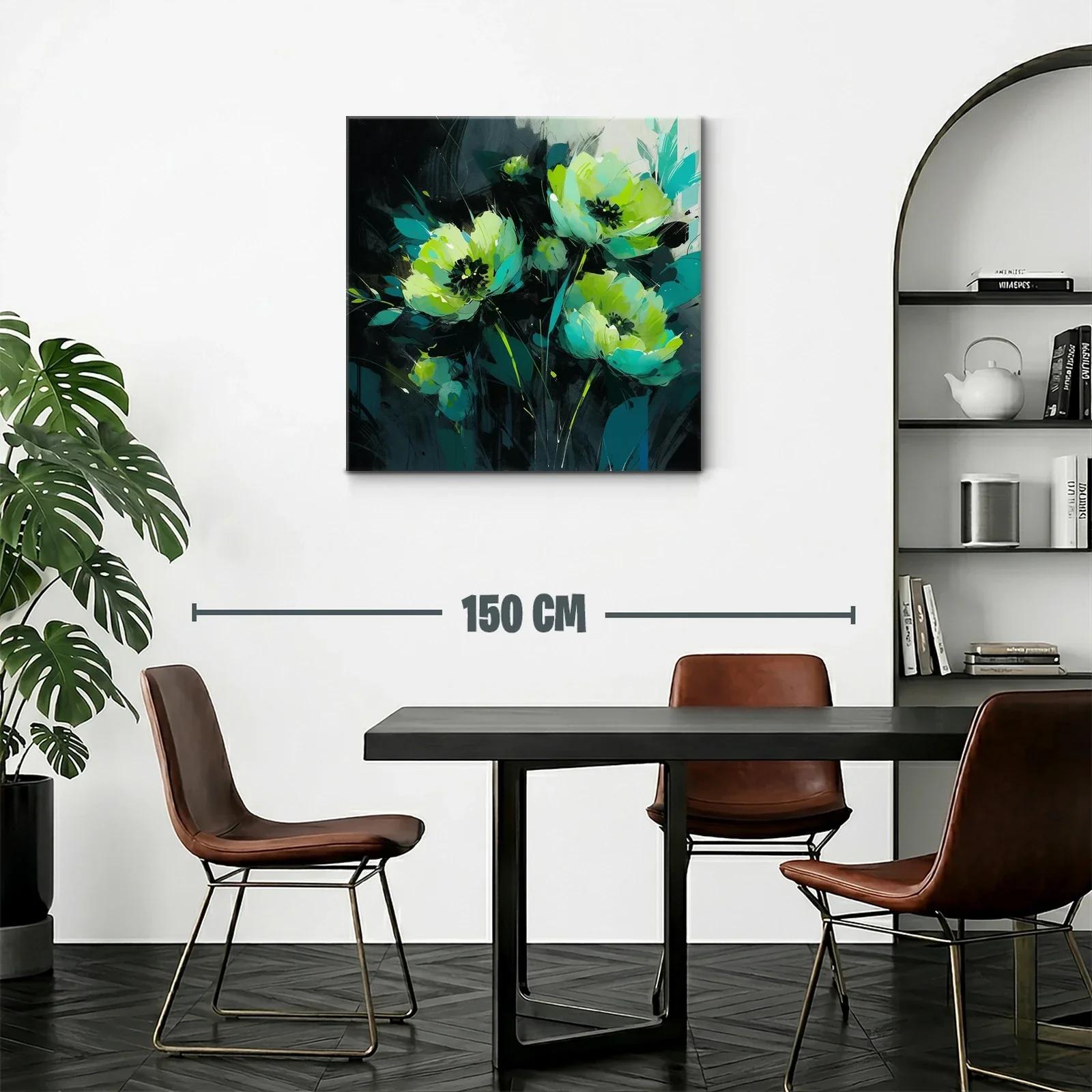 Florales en tonos verdes y azulados con fondo oscuro — miniatura 2