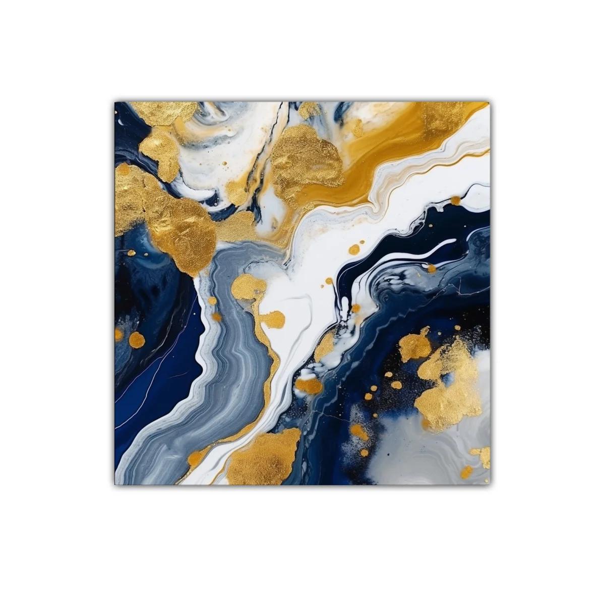 Arte abstracto en tonos dorados y azul profundo elegante — miniatura 1