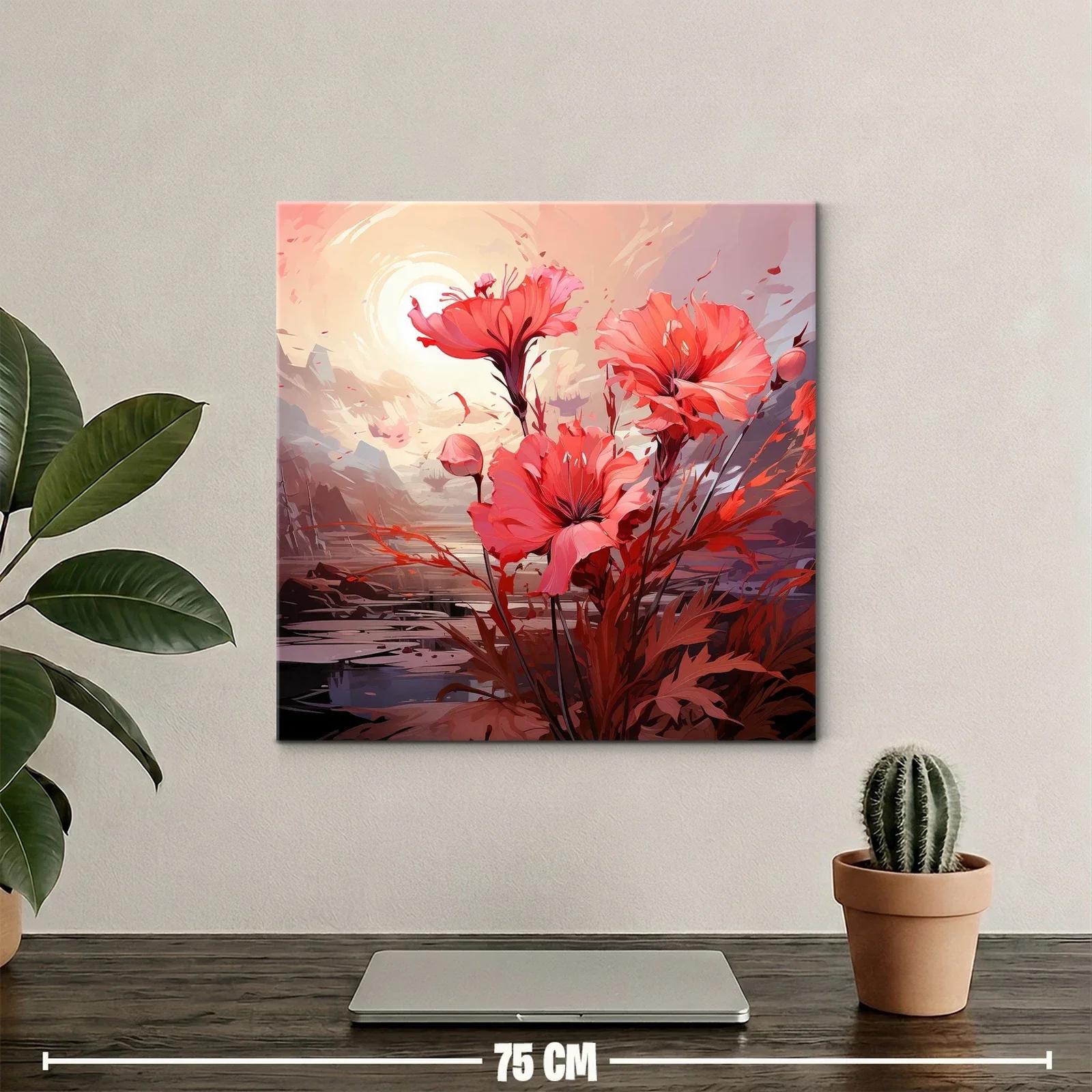 Cuadro floral con vibrantes tonos rojos y atardecer suave — miniatura 2