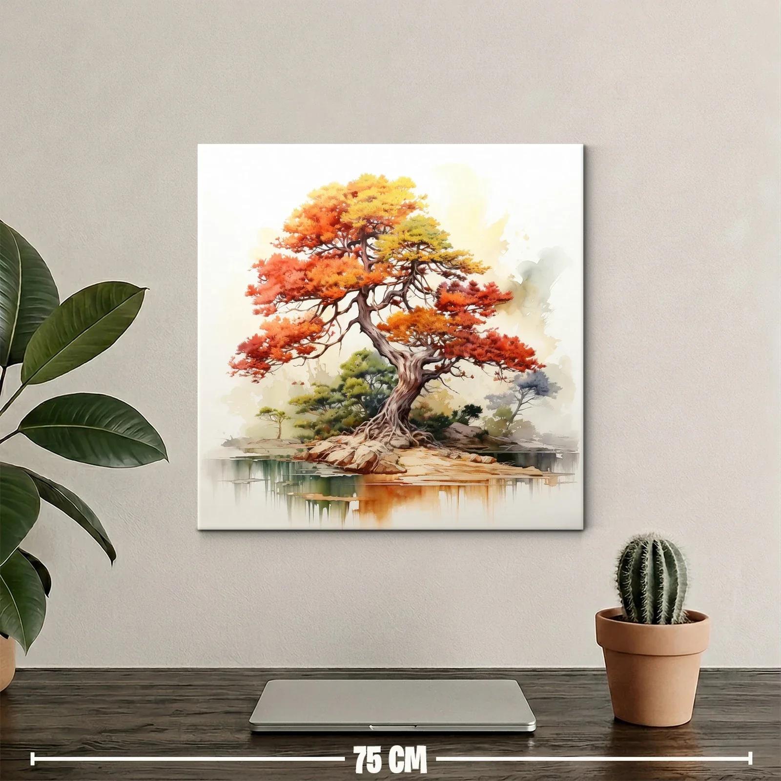 Árbol con tonos otoñales vibrantes sobre paisaje sereno — miniatura 2