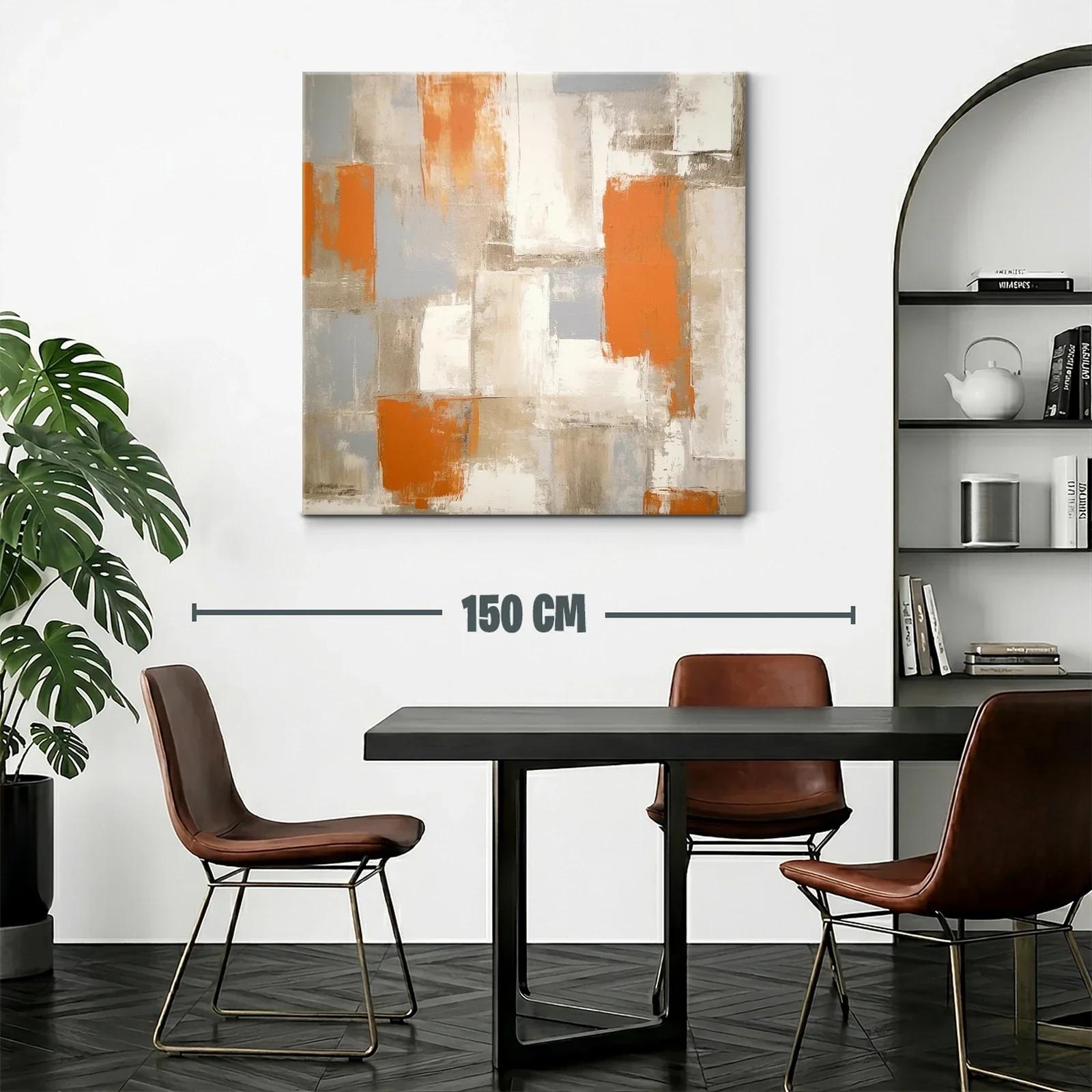 Cuadro abstracto tonos naranjas y neutros para salón moderno — miniatura 2